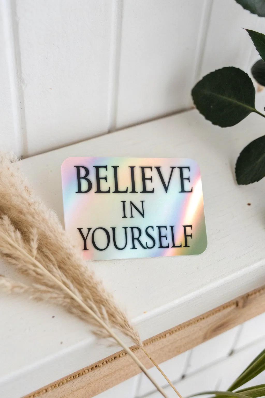 Add a sprinkle of encouragement to your day with a gorgeous iridescent decal that shimmers at every glimpse.
