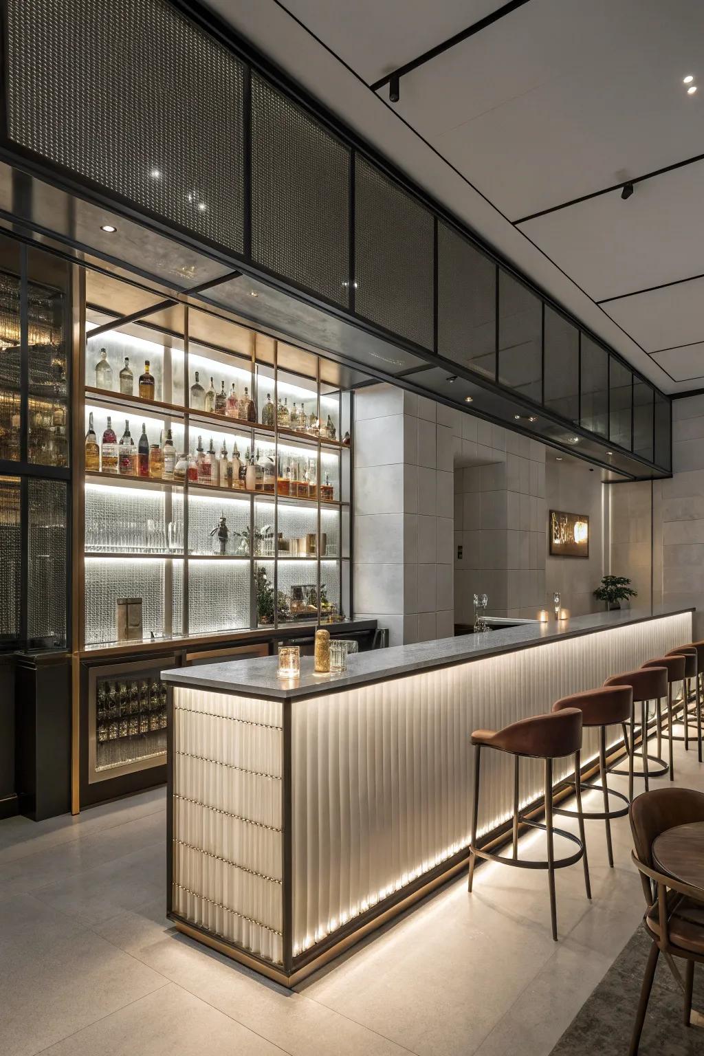 A modern simplified bar caters to the contemporary whiskey lover.