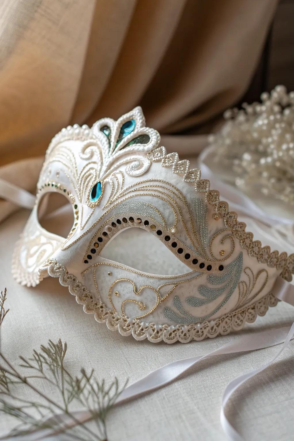 Reveal the charm of enigma with this magical masquerade piece, where elegance intertwines with artistic finesse.