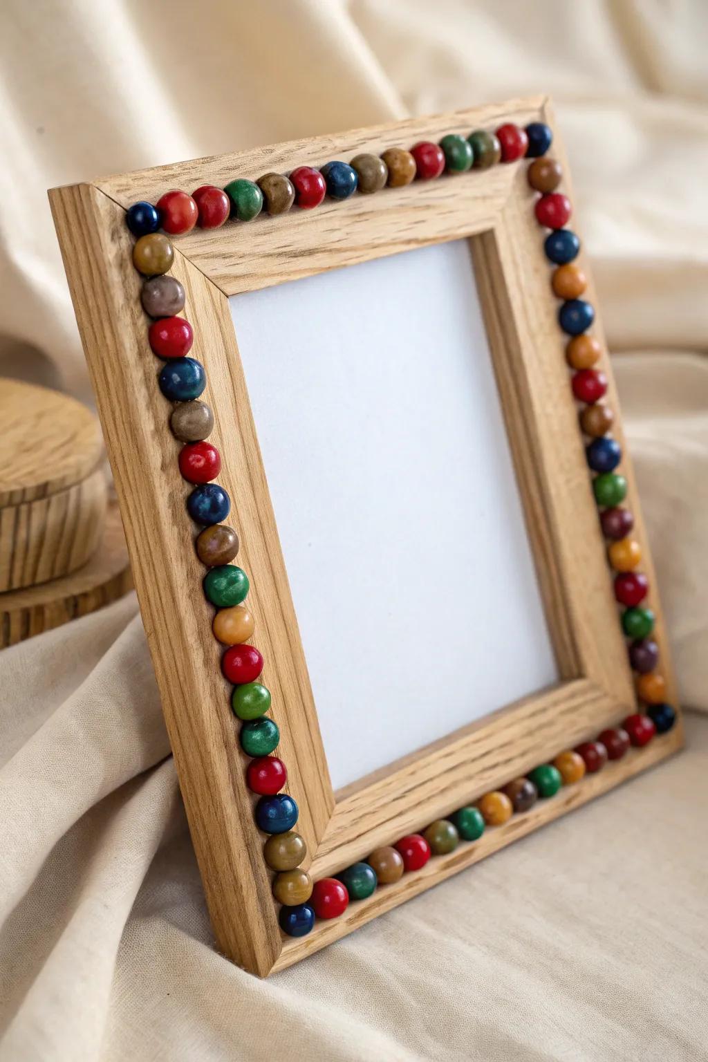 Incorporate a playful burst of color with a beaded picture frame – harmonizing sophistication with delight!