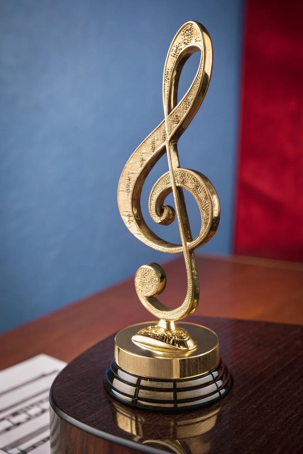 Celebrate musical excellence with this stunning treble clef trophy, where craftsmanship meets harmony.