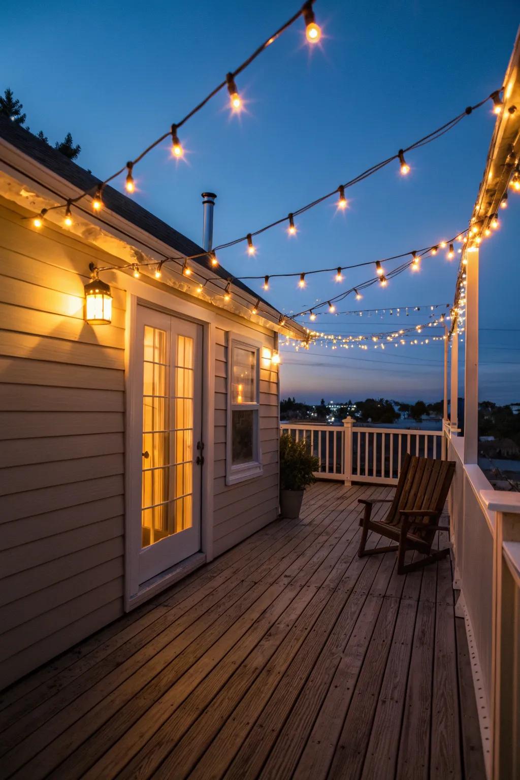 Turn your deck into a fairy tale hideaway with the enchanting glow of thread lighting.