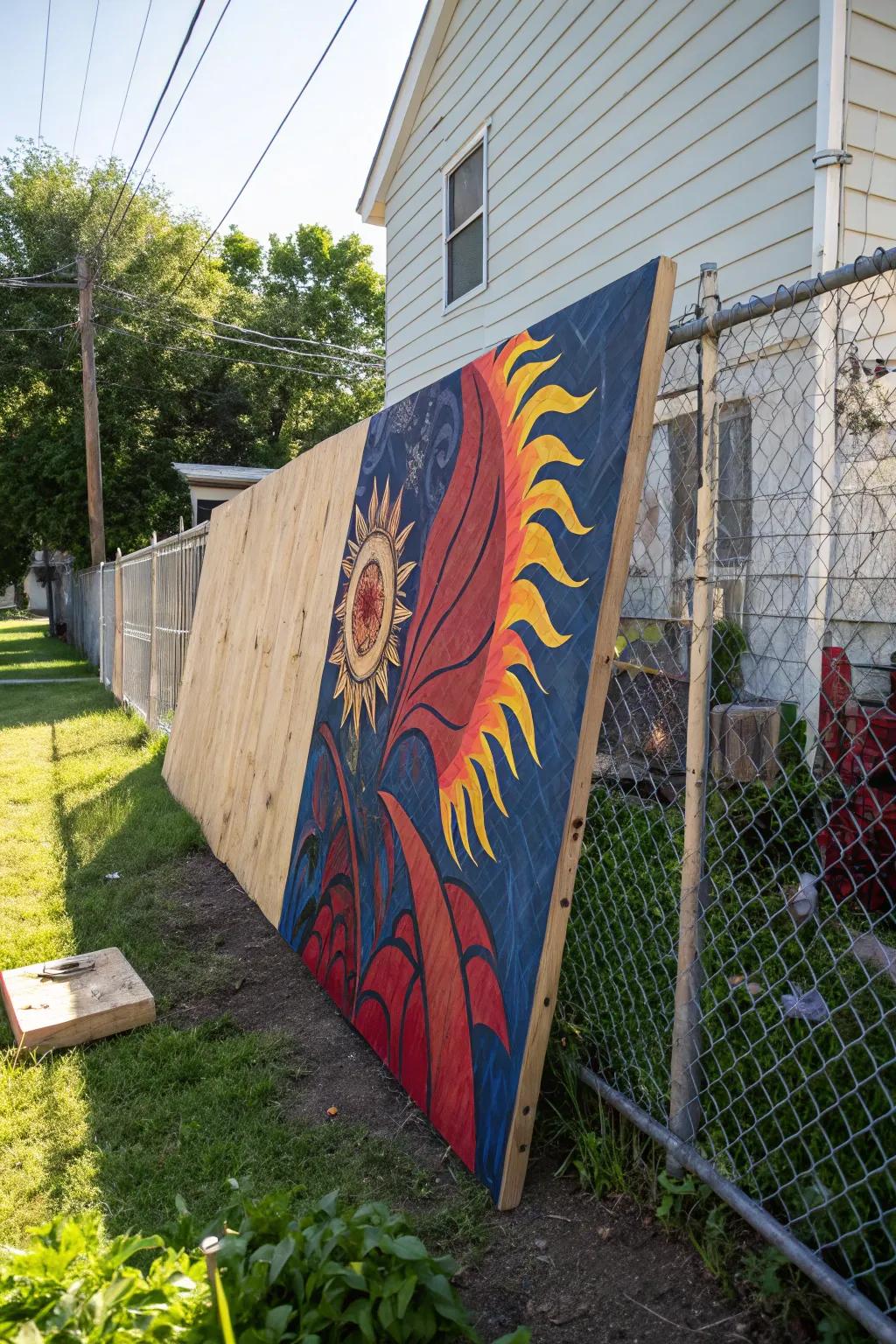 Turn your fence into a masterpiece with striking painted wood panels!