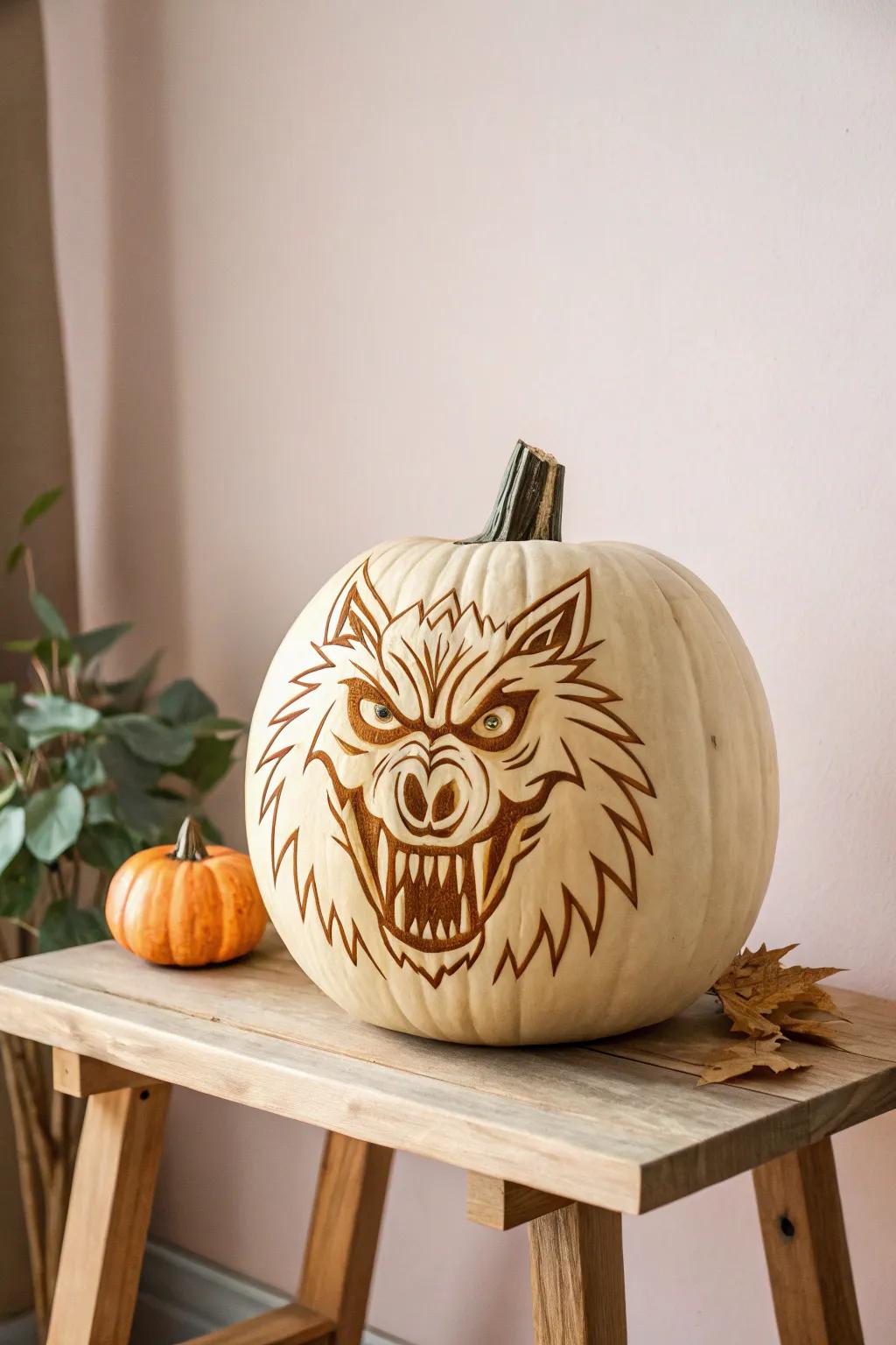 Let your creative energies flow with a werewolf-growl jack-o'-lantern, where artistry matches frightening elegance!