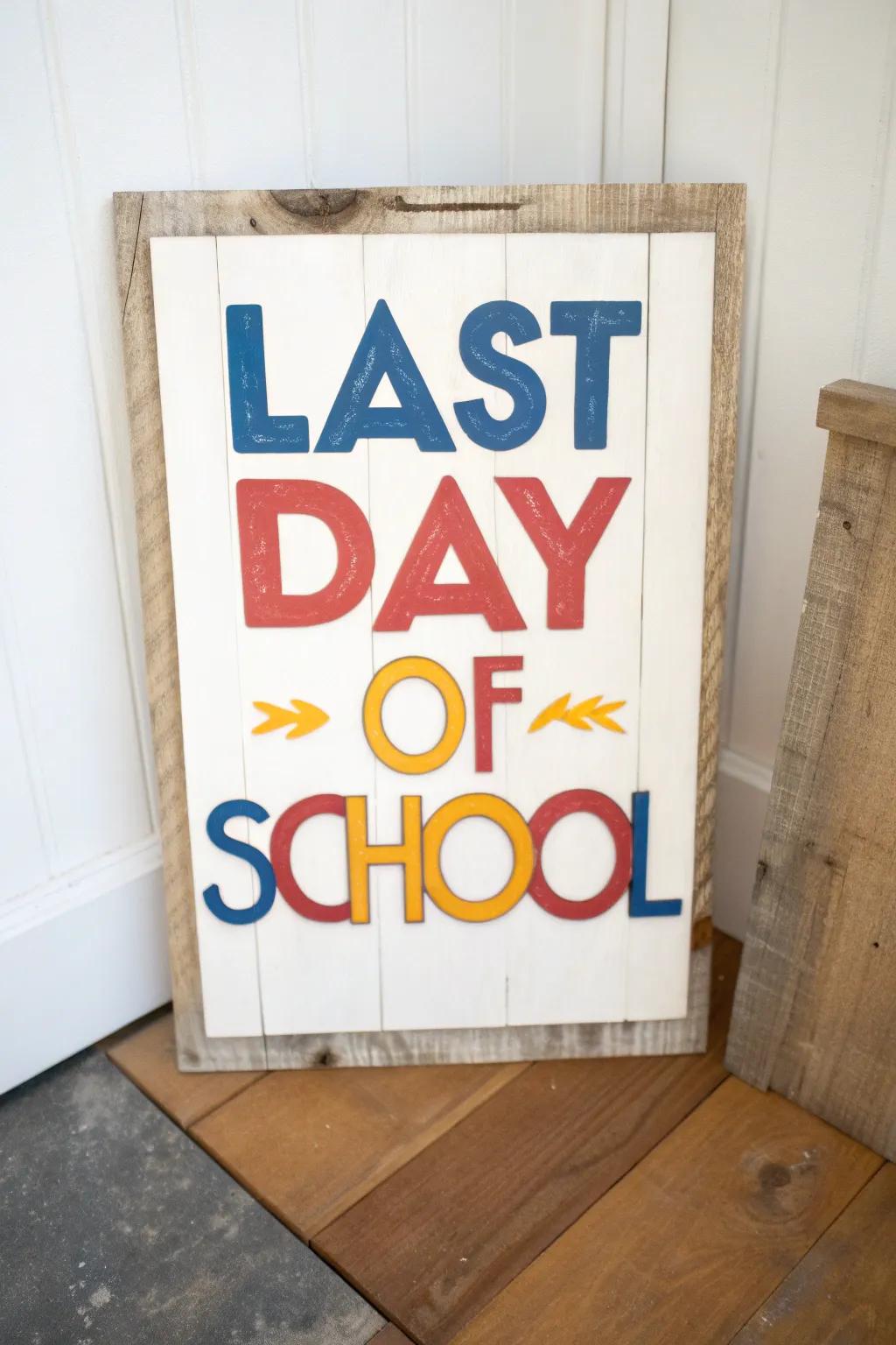 Celebrate in style with a vibrant handcrafted sign that marks the last day of school with flair and color!