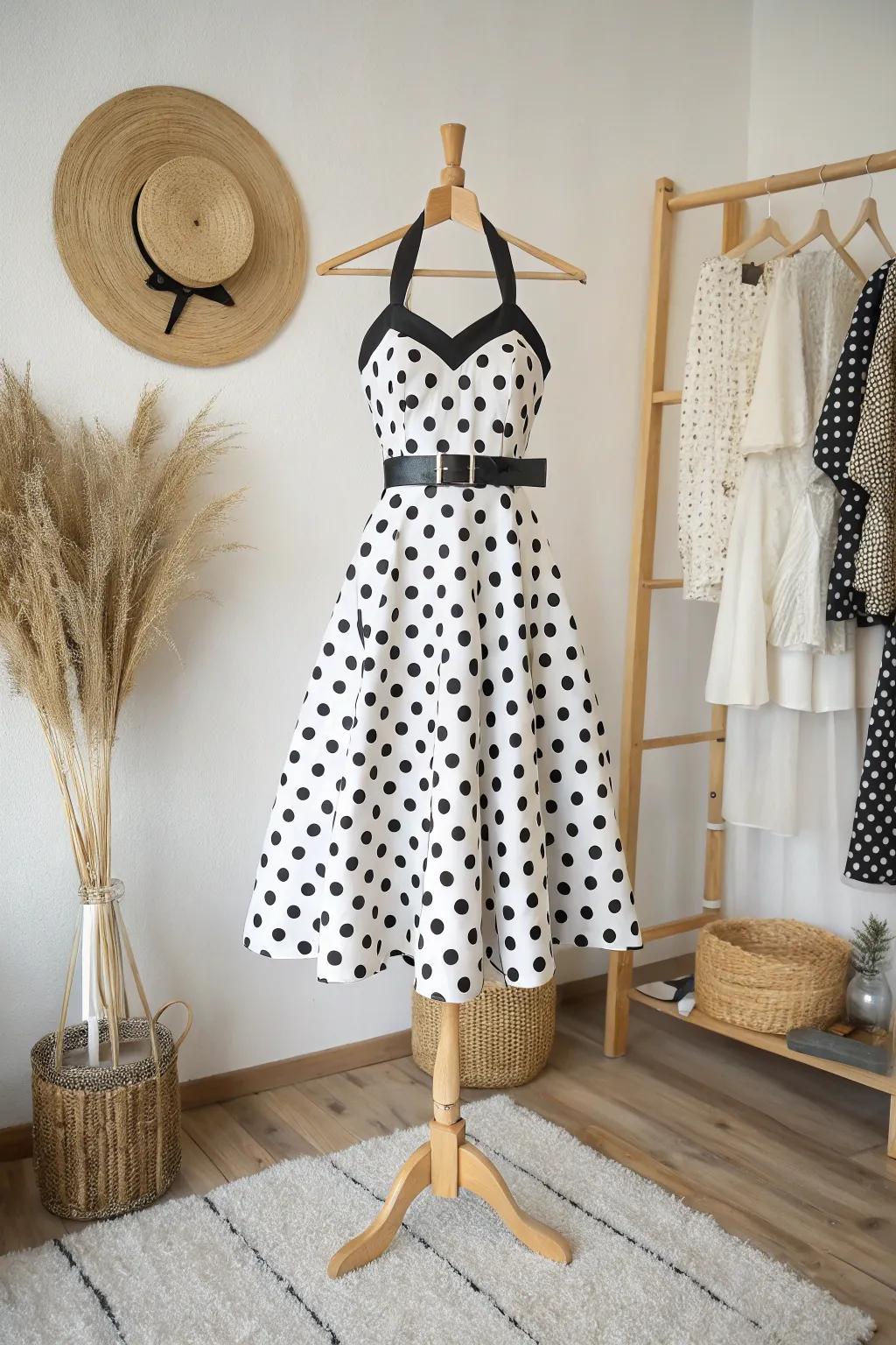 Transform into a Spotted Elegance with this ageless 50s aesthetic. Effortless refinement awaits!