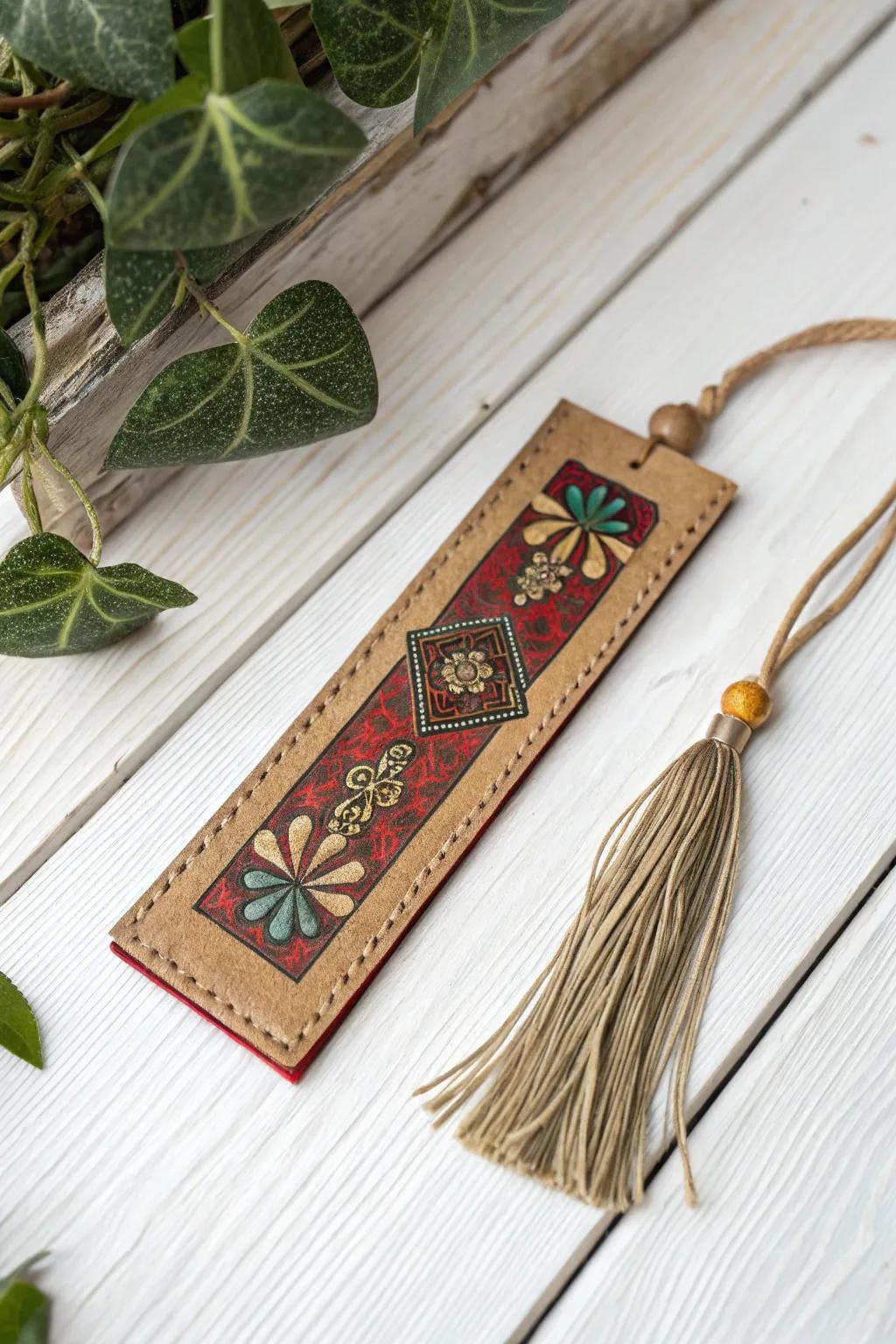 Craft your literary getaway with a hand-painted leather bookmark masterpiece.