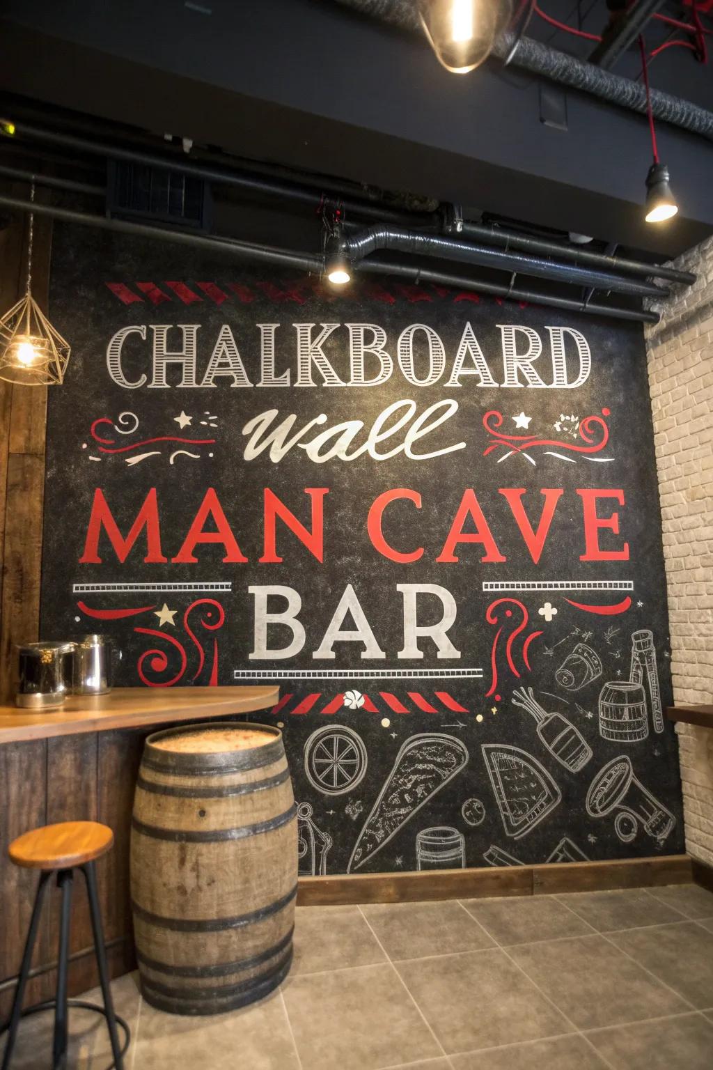 Express Yourself: A Creative Blackboard Wall for Your Man Cave Bar!
