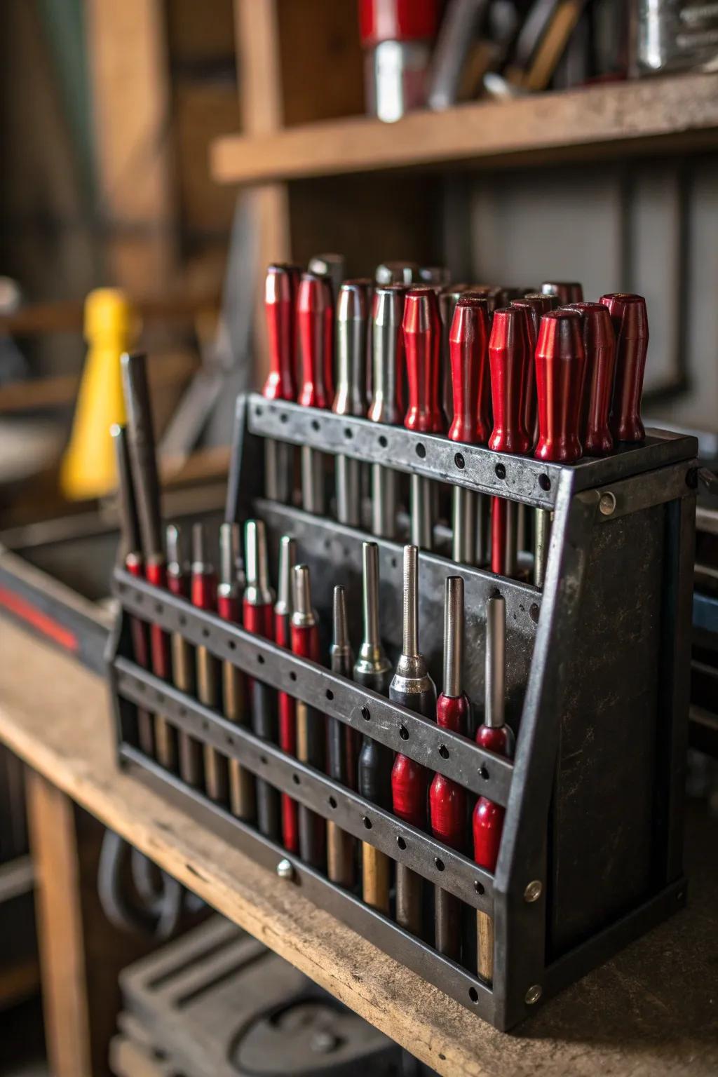 Transform your workshop with a magnificent DIY metal tool mount fixture—blending craftsmanship and organization seamlessly.
