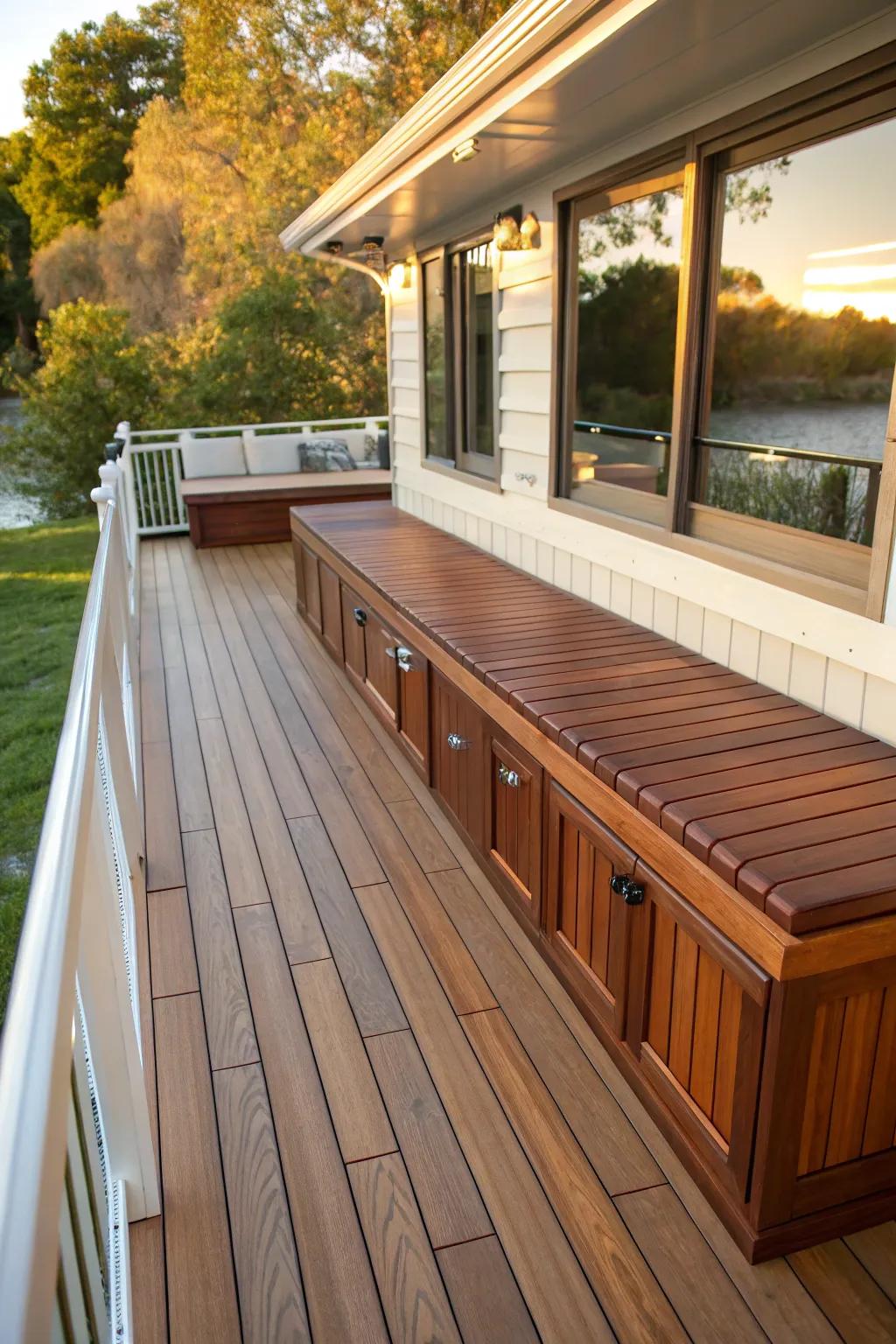 Maximize your deck's potential with elegant inbuilt seating that combines sophistication and utility.