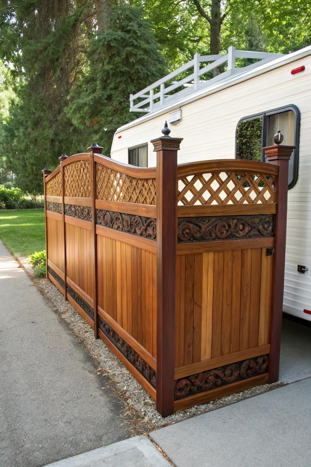 Transform your space with artisan mastery: A beautifully crafted privacy screen hitch cover.
