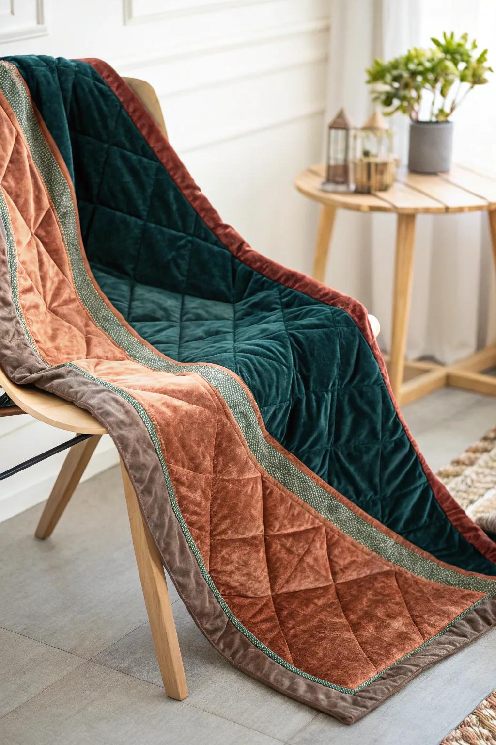 Textural Harmony: Relish the tactile allure of velvet and silk in your modern quilt design.
