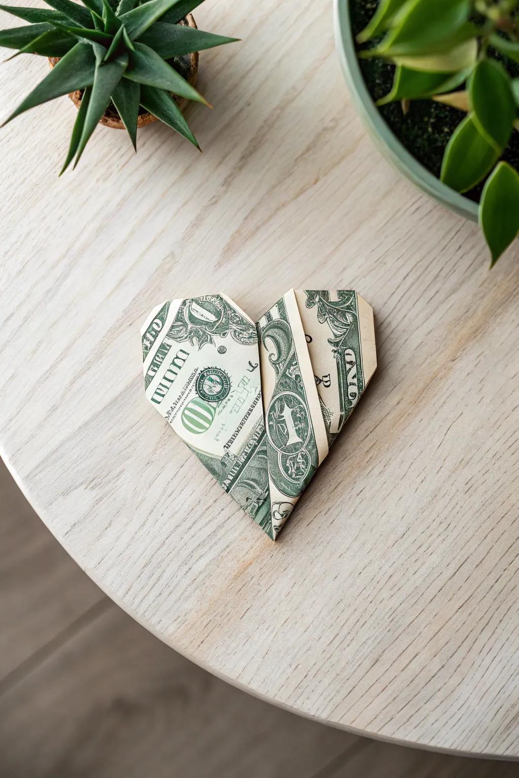 Artfully Crafted: A Dollar Heart to Appreciate Your Treasured Moments.