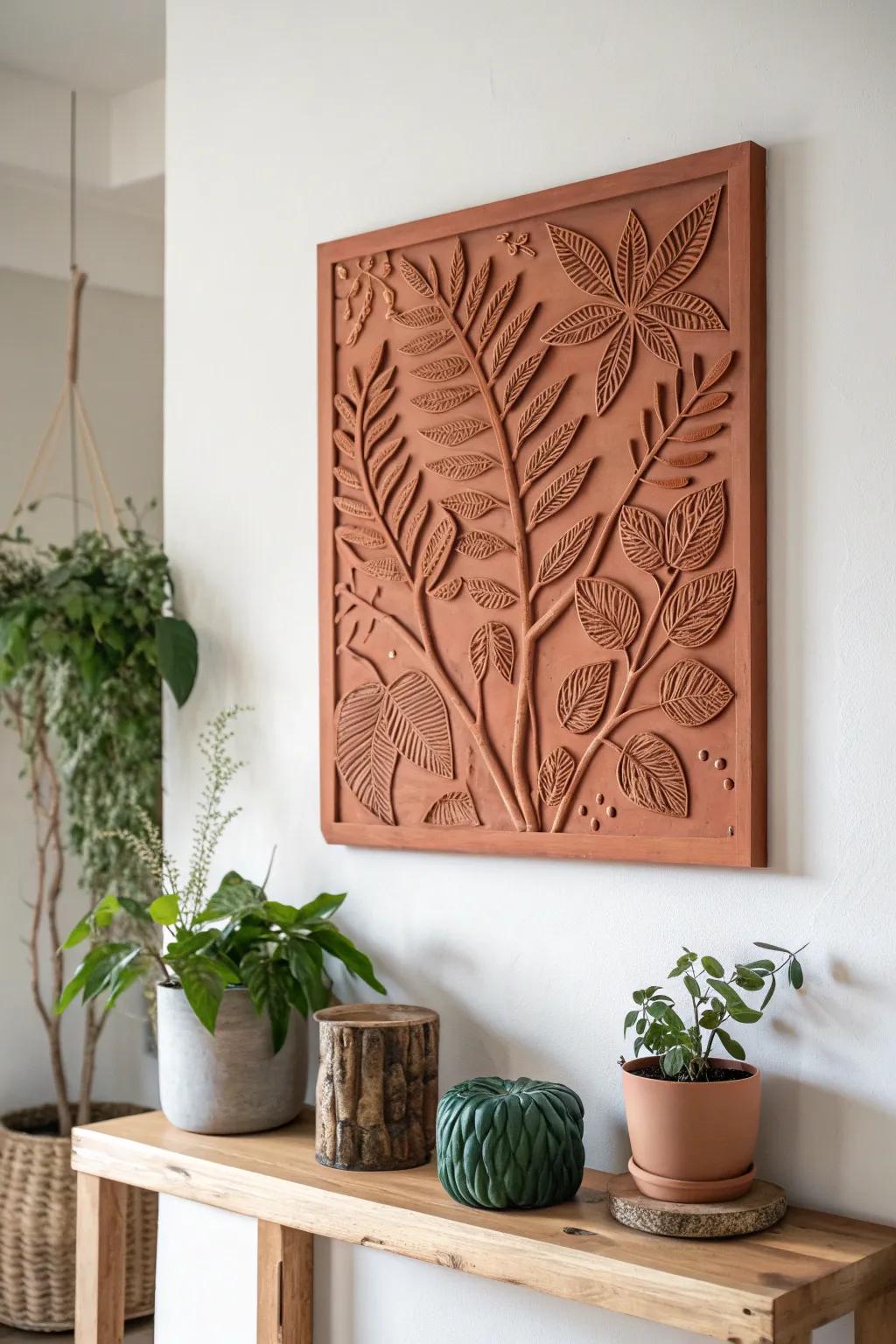 With bespoke clay mural artistry that encapsulates the essence of a tranquil woodland, usher in the serenity of the natural world.