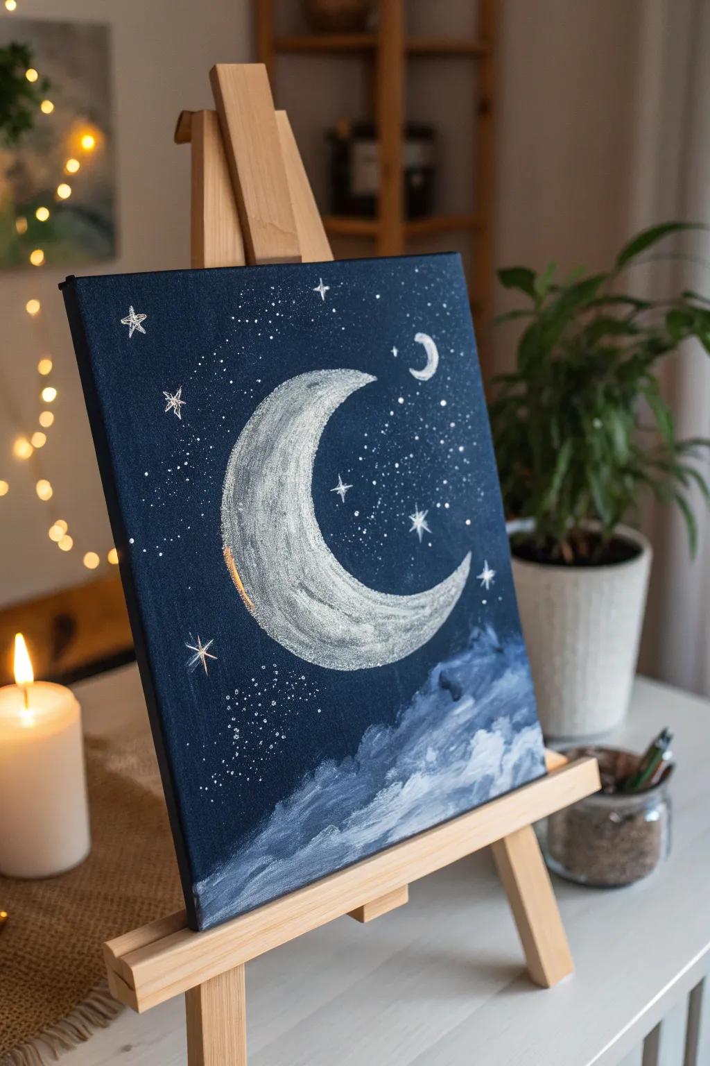 Embrace the mystical charm of a bow-shaped moon in your artistry. Simplicity encounters refinement.