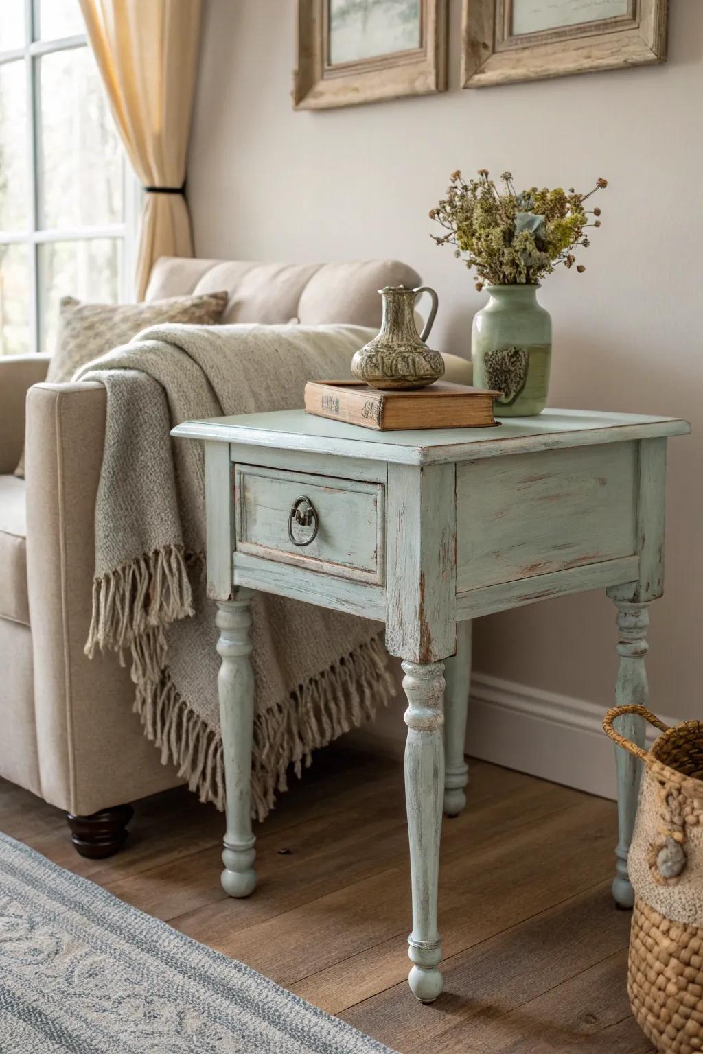 Add a hint of timeless allure to your area with this beautifully distressed end table.