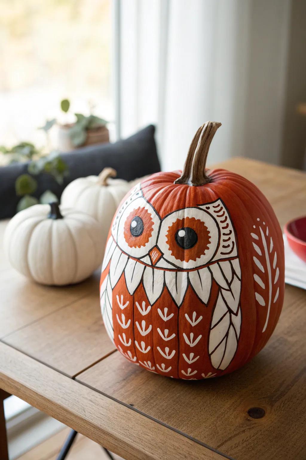 Transform your autumn decor with this enchanting owl pumpkin, where creativity meets Scandinavian elegance.
