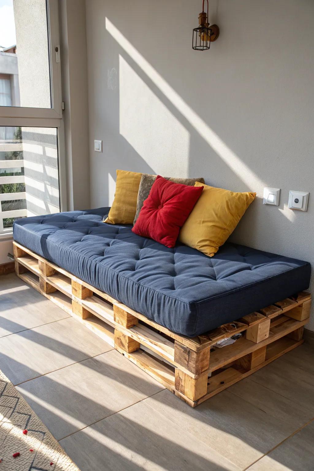 Transform your environment with a bespoke pallet daybed—perfectly tailored for those well-deserved, tranquil afternoons.