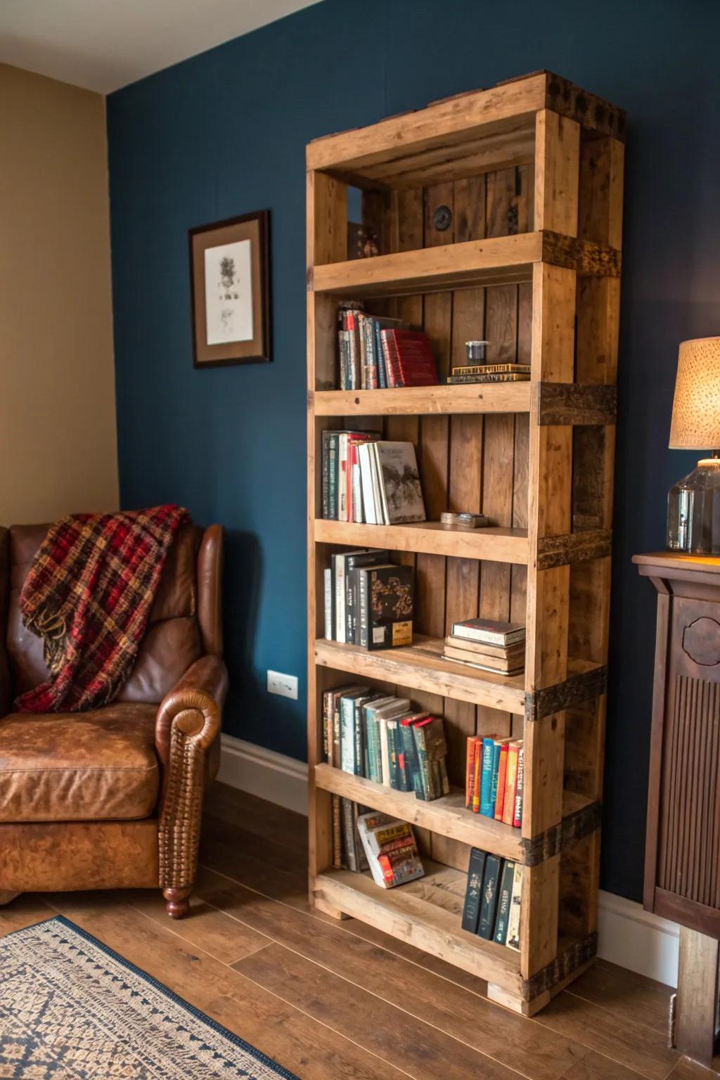 Transform your perusing nook with a custom-made pallet bookshelf – where craftsmanship converges with comfort.