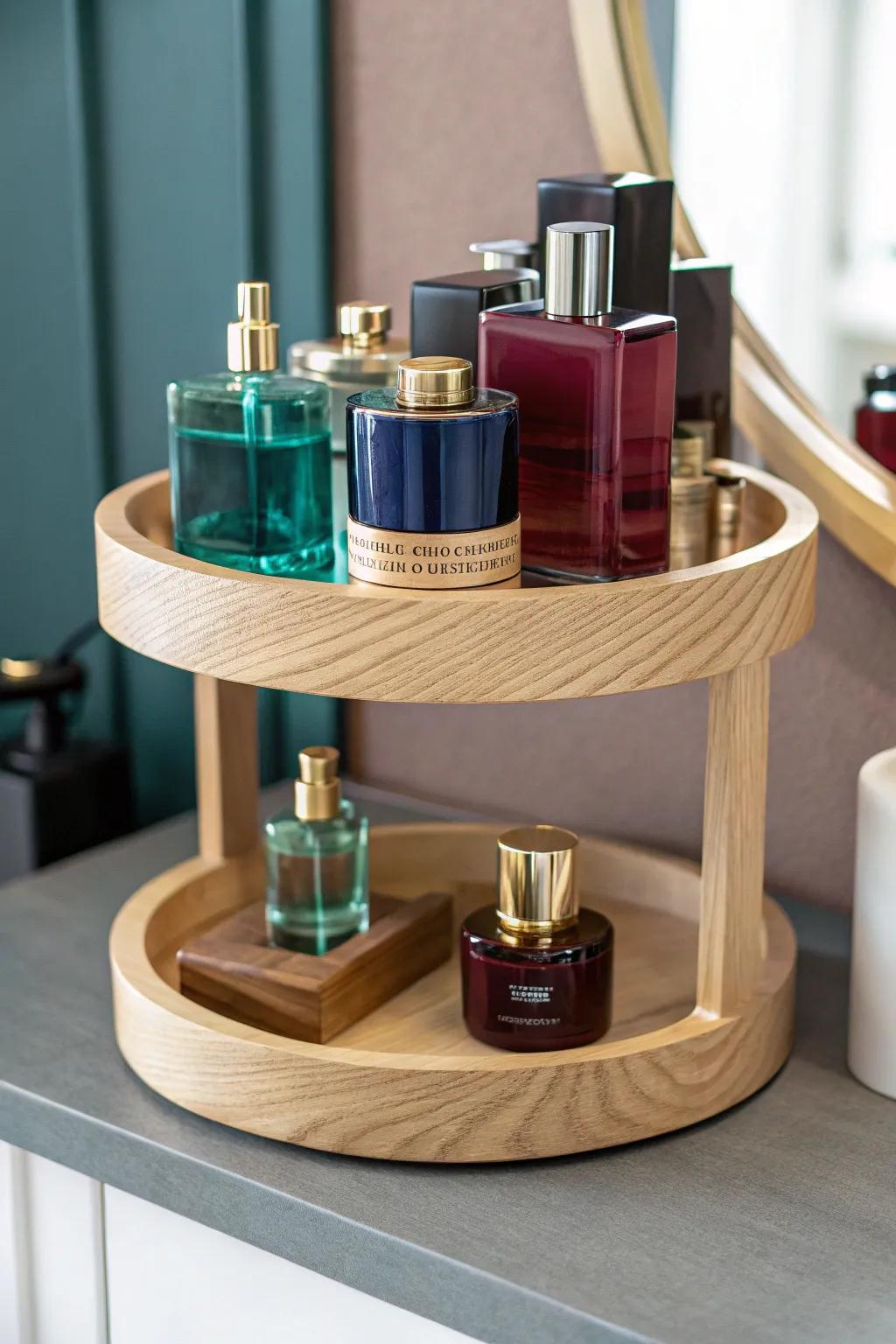 Elevate your space with the charm of a Lazy Susan perfume organizer, blending functionality with Scandinavian elegance.