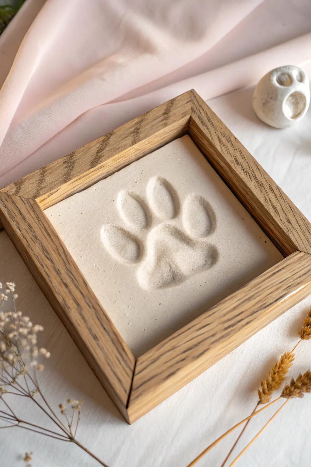 Treasure your pet's distinctive impression through a wonderfully designed footprint impression. A fusion of understated design and bohemian elegance for enduring memories.