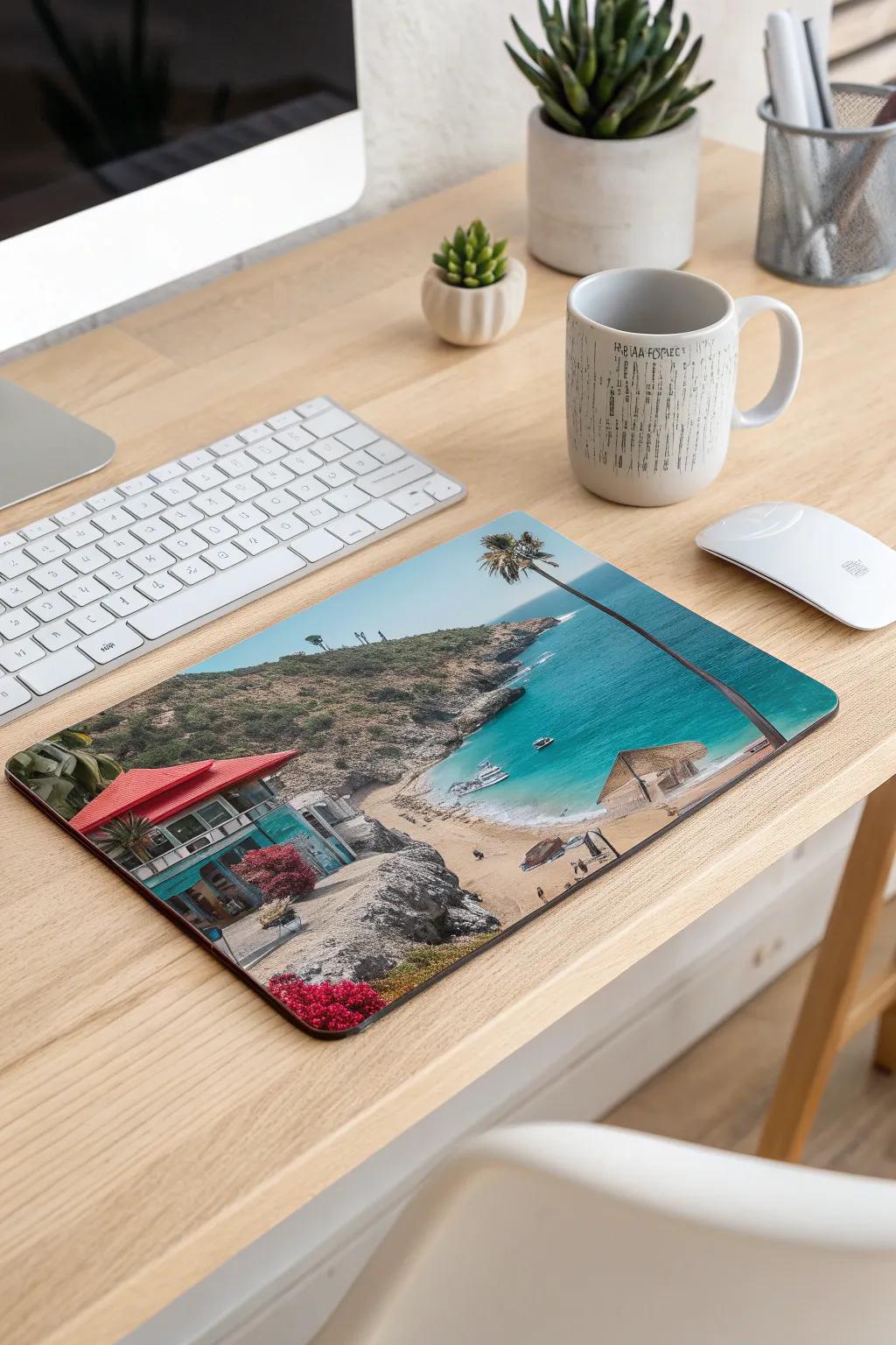 Uplift your workspace with a hint of individual joy—revamp your desk with a tailored picture desk mat.