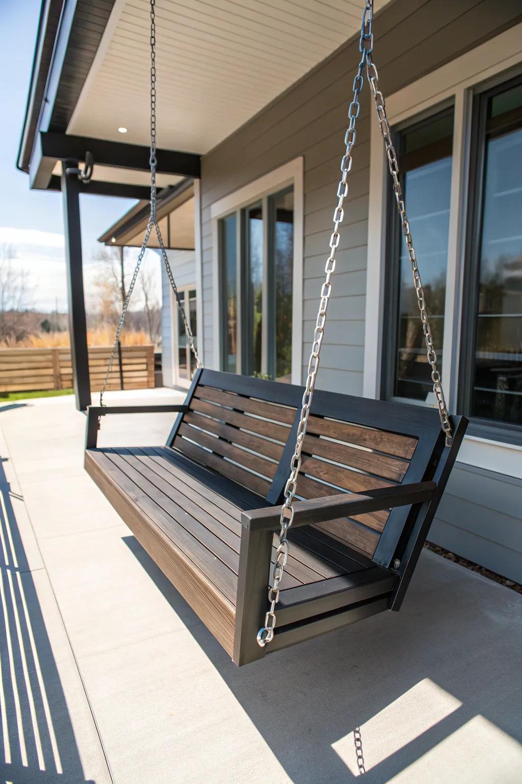Elevate your outdoor space with a streamlined contemporary porch rocker that radiates craftsmanship and flair.