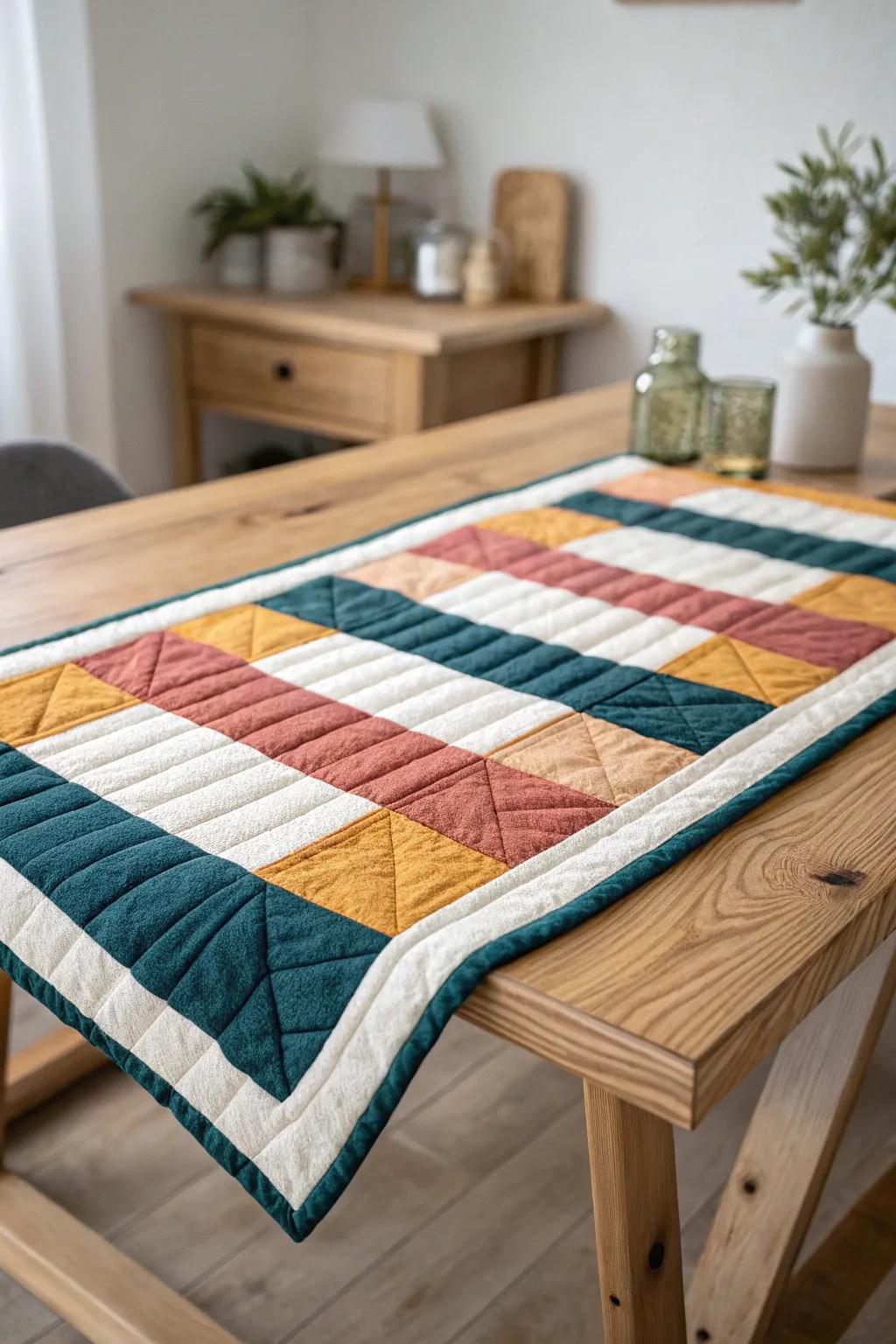 Uncover the artistry of quilt borders with dynamic strip and block fusions that inject an energetic flair into minimalism.