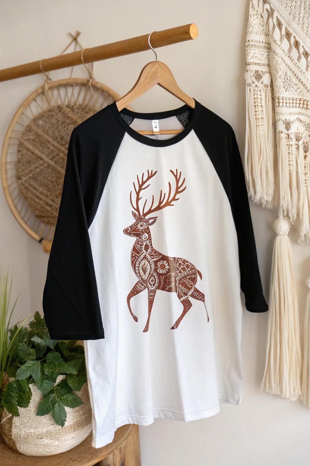 Embrace simplicity with a hint of the natural world – this deer raglan jersey serves as your quintessential relaxed ally.