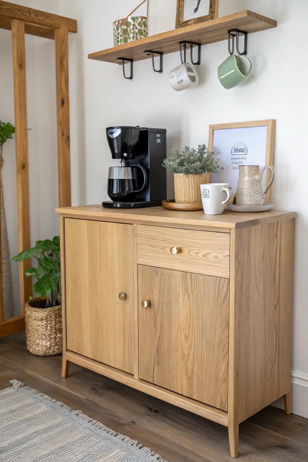 Transform your old cabinet into a chic coffee corner that harmonizes Scandinavian minimalism with boho charm. ☕✨ #RepurposedFurniture #CoffeeLover