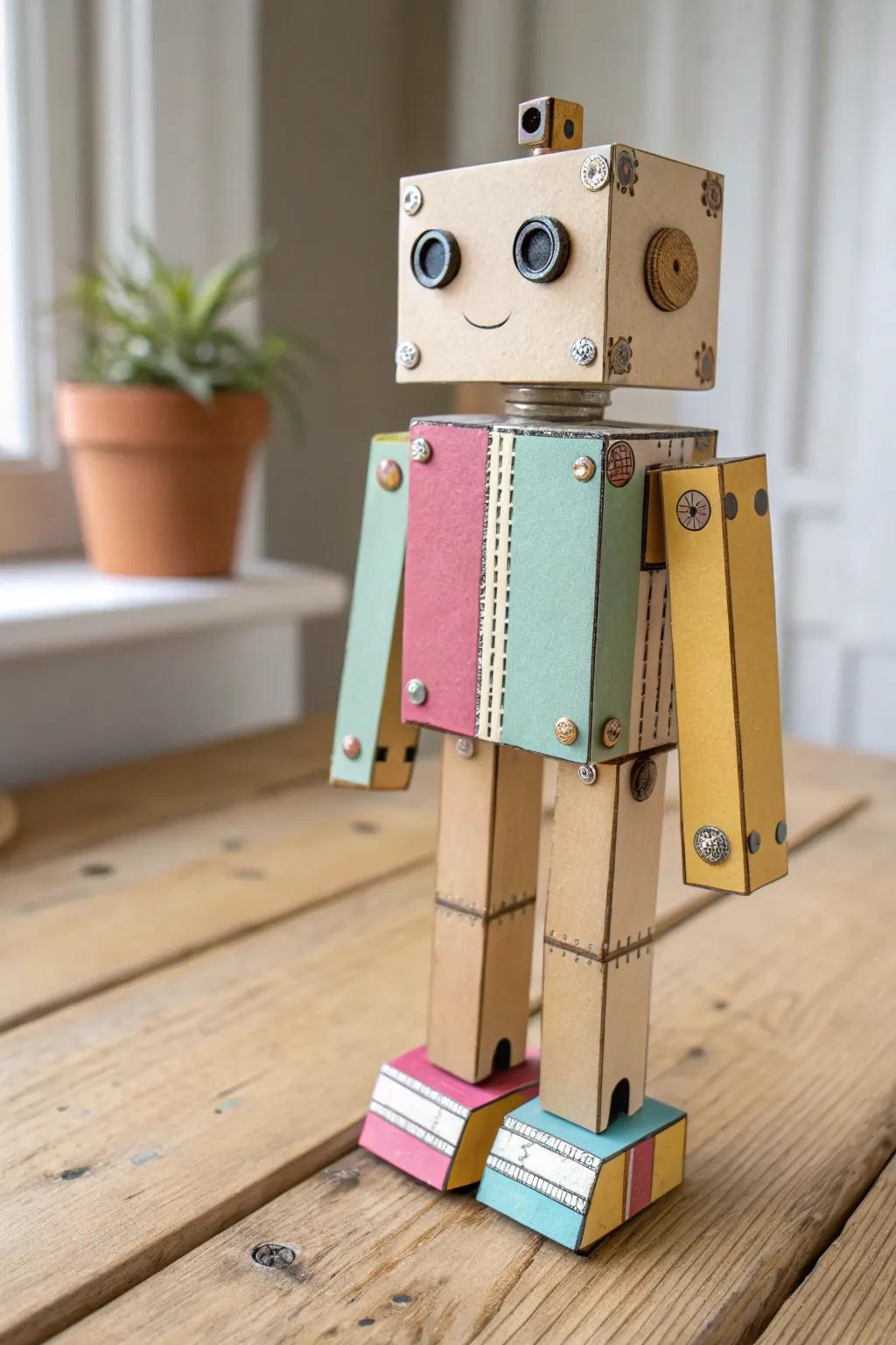 Crafted with affection: A playful automaton with articulated components, perfect for sparking creativity in young minds.