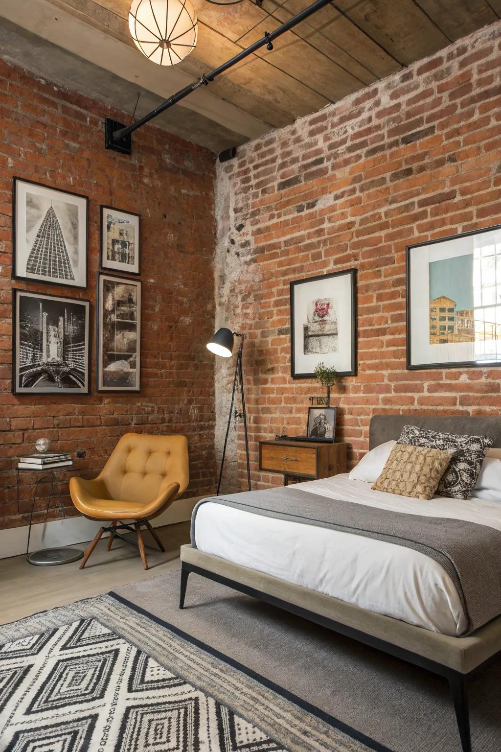 A flawless convergence of vintage allure and modern panache set against the backdrop of a brick wall.