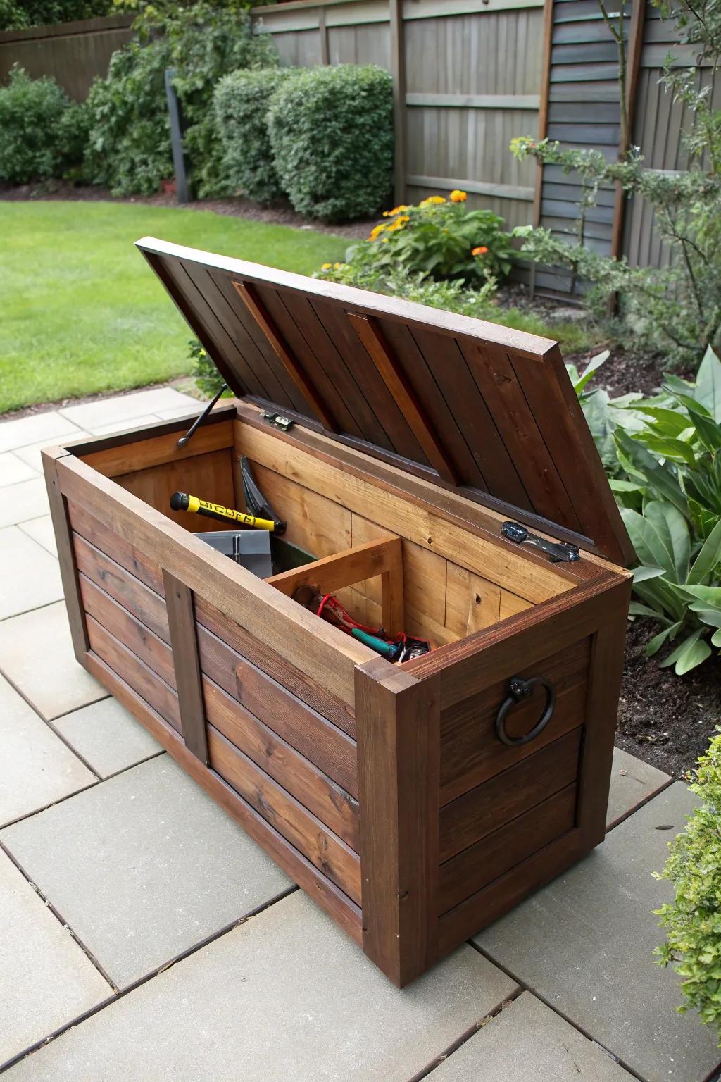 Turn leftover decking into a masterpiece: a chic storage solution perfect for your outdoor essentials.
