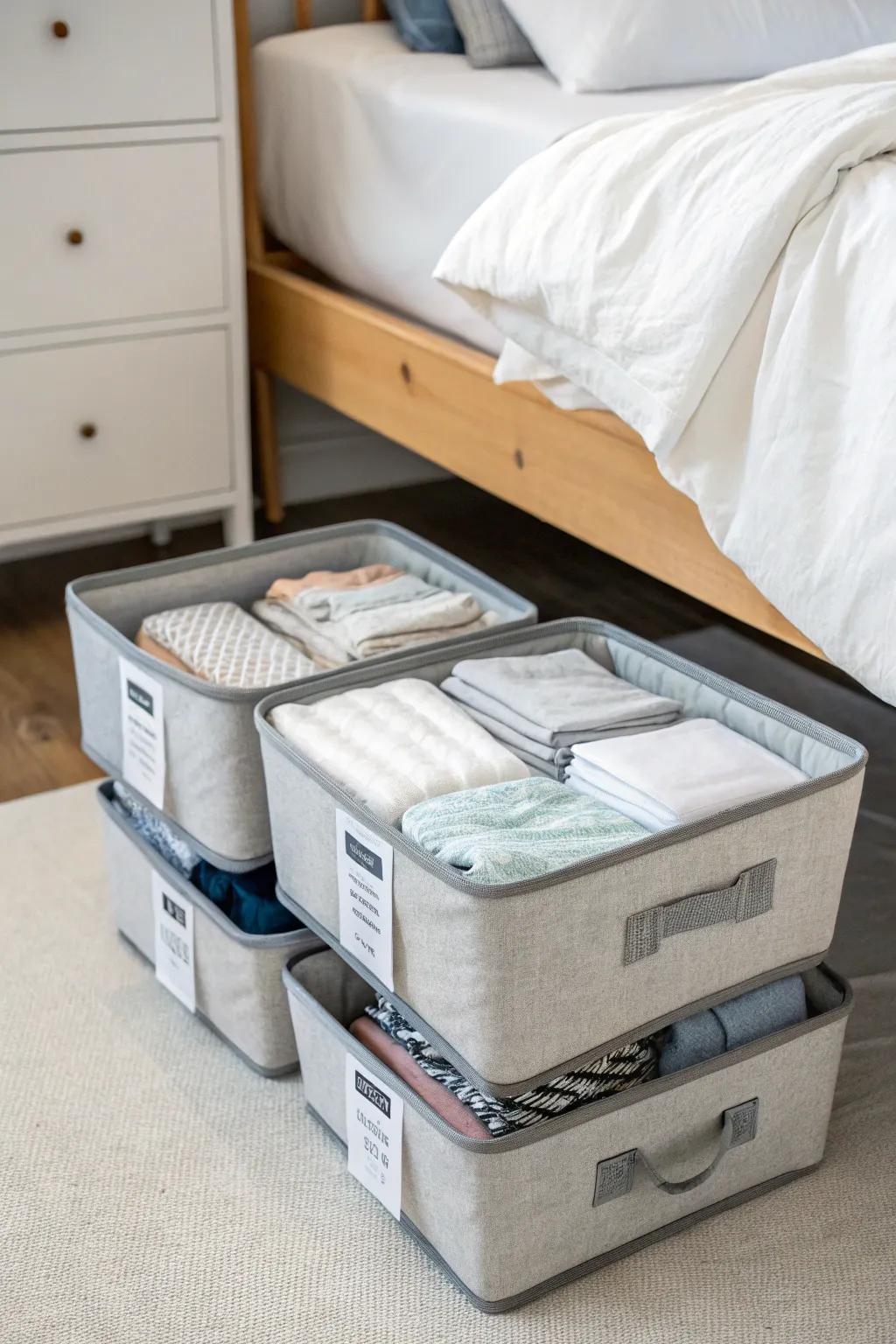 Take advantage of under-bed areas for discreet and effective linen storage.