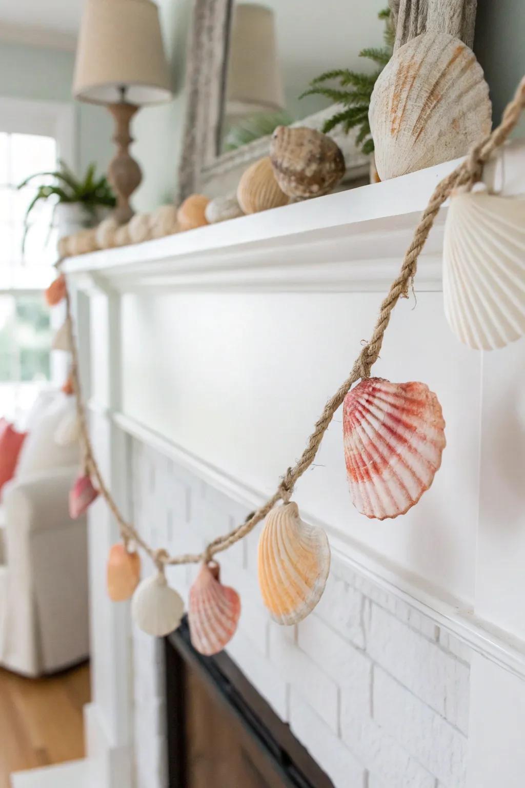 Convey coastal appeal to your residence using a handmade seashell garland—each shell recounts a narrative of the ocean. 🌊✨