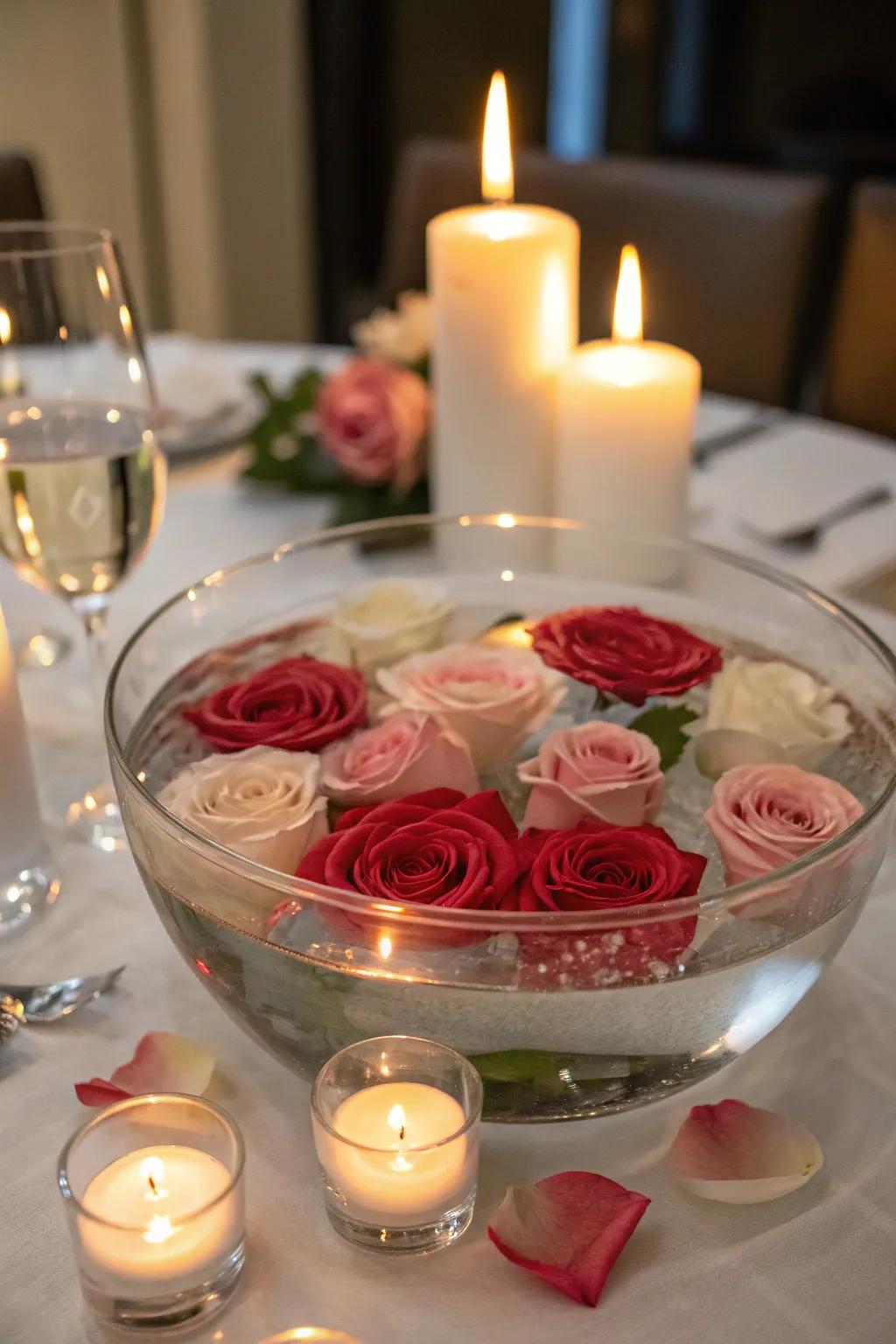 Drifting roses establish a sentimental and airy ambiance.