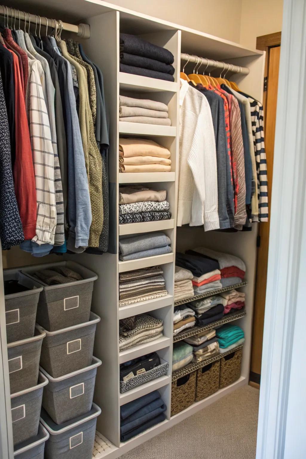 Tier dividers keep your folded garments tidy and accessible.