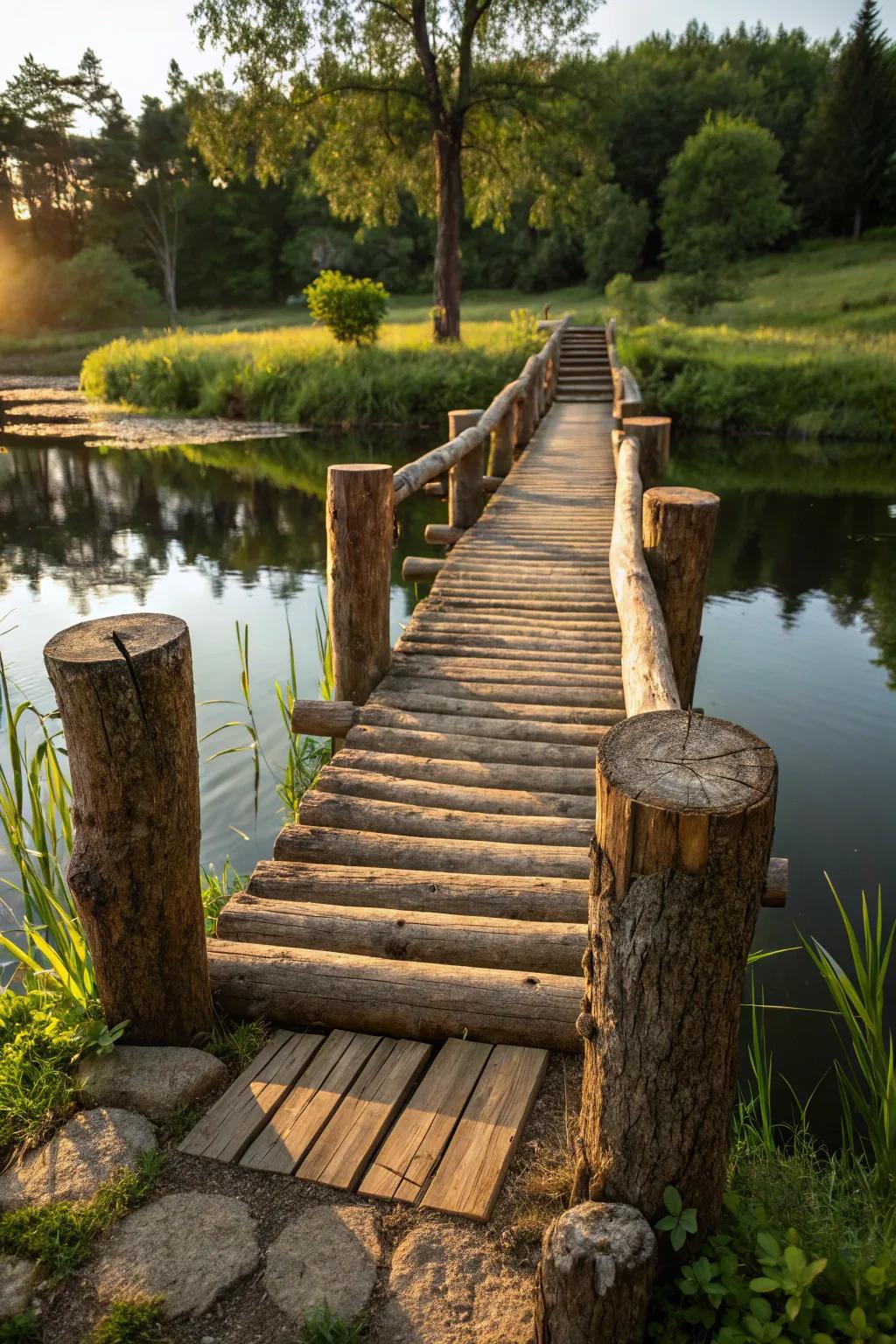 A handcrafted refuge: This unaltered tree-trunk dock effortlessly integrates with its setting, presenting a tranquil haven.