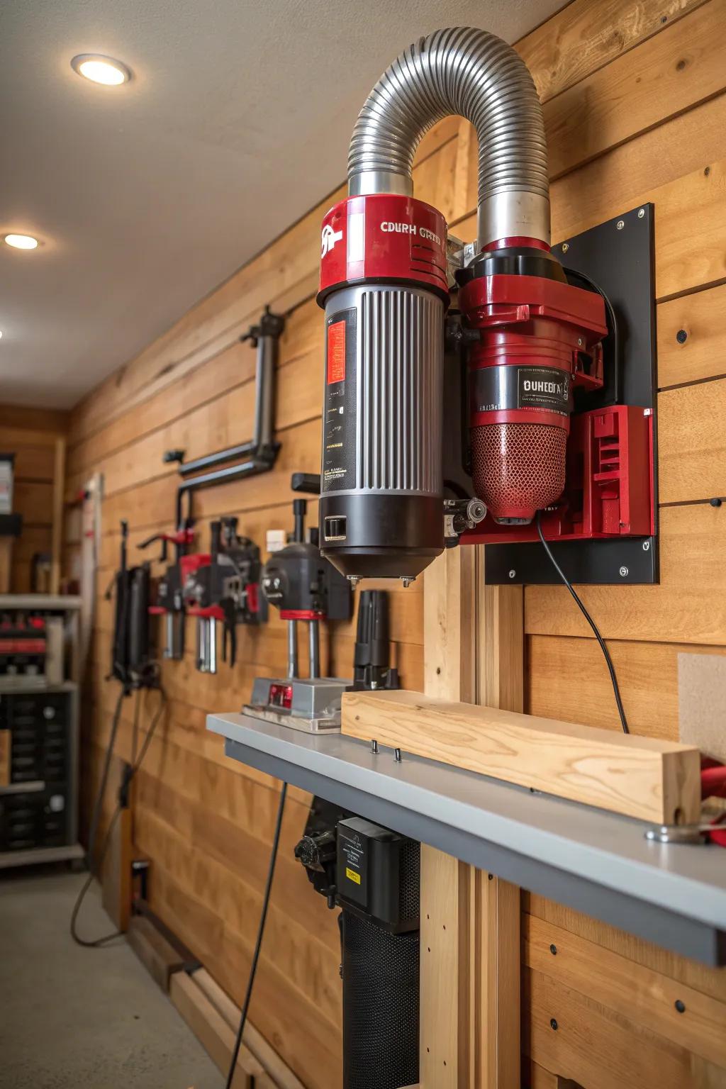 Elevate your workspace with a chic and space-efficient wall-secured particle collection mechanism.