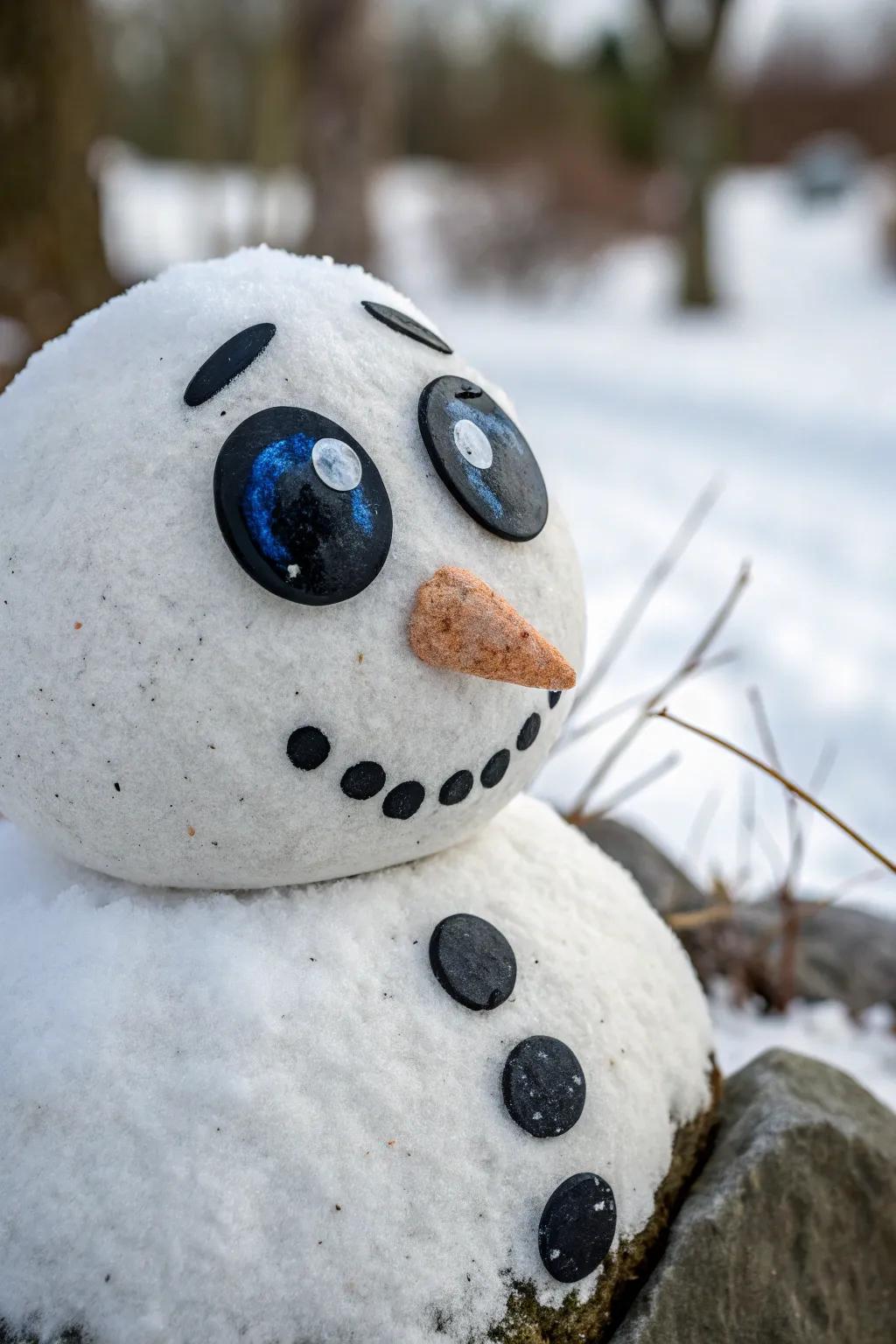 Append a personal mark to your snowman with custom colored pebble eyes, uniting simplicity with artistic flair!
