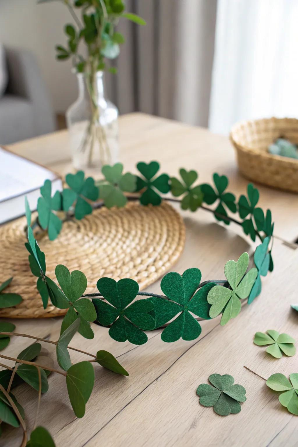 Elevate your style with a touch of whimsy through this delightful DIY paper trefoil crown. Ideal for St. Patrick's Day commemorations!