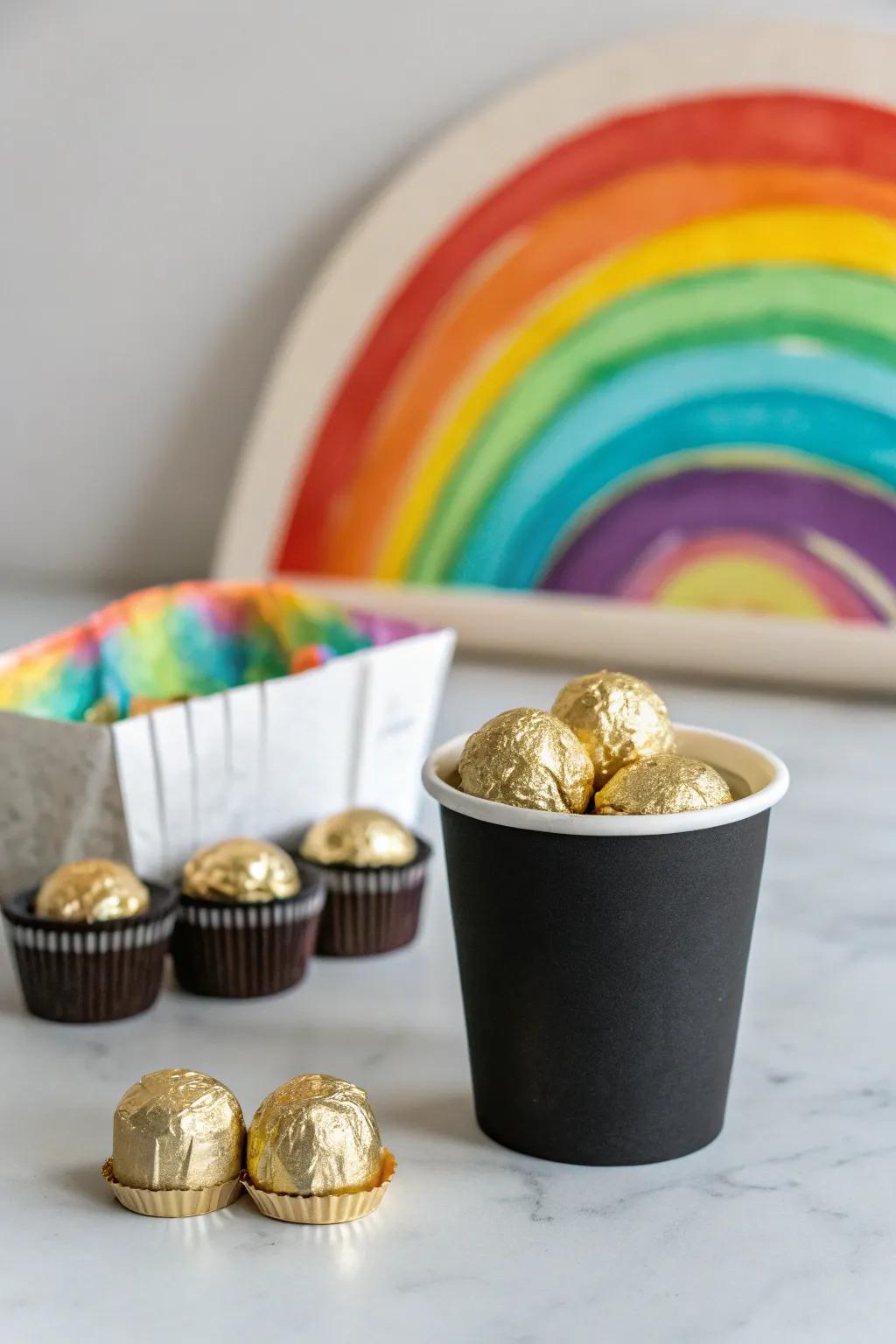 Uncover St. Patrick's Day's enchantment through a handmade container brimming with valuable metals, blending simplistic charm by intense, vibrant pigments.