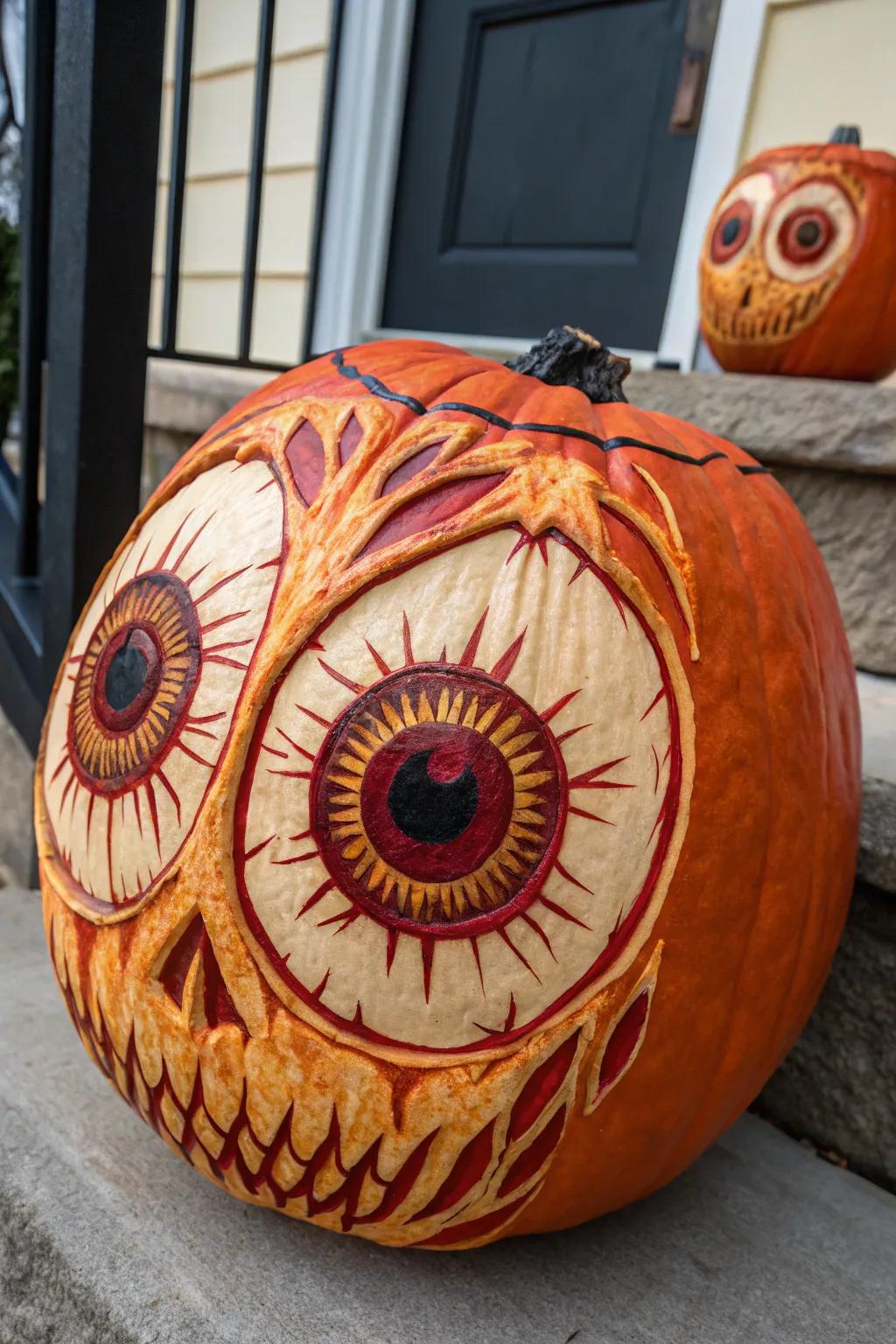 A daring gaze into the autumnal evening – where artistry unites with skill in gourd carving.