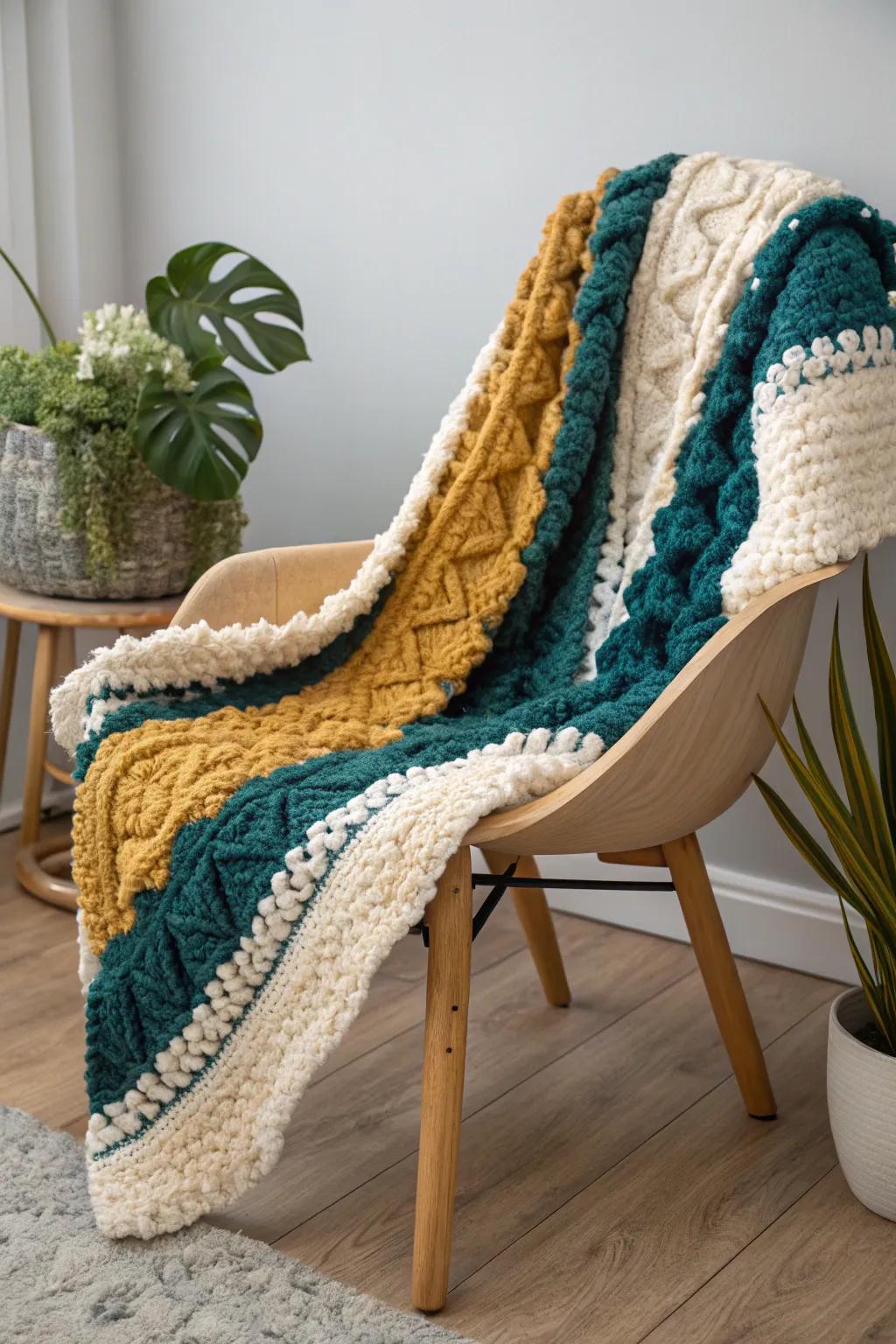 Wrap yourself in the warmth and beauty of a handcrafted textured throw, ideal for cold nights.