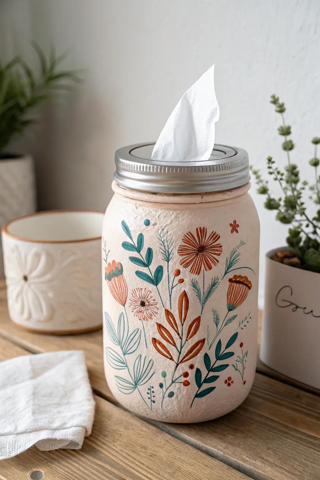 Incorporate a hint of boho magnetism to your area using this captivating glass container tissue dispenser.
