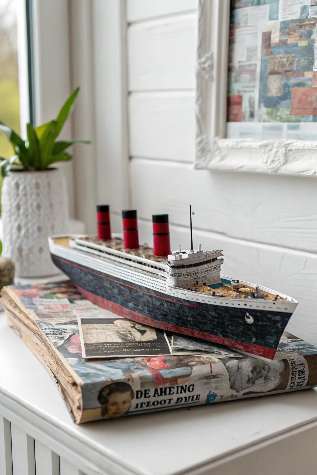 Transmute antiquated periodicals into an Ocean Liner showpiece through this environmentally conscientious artistic venture!