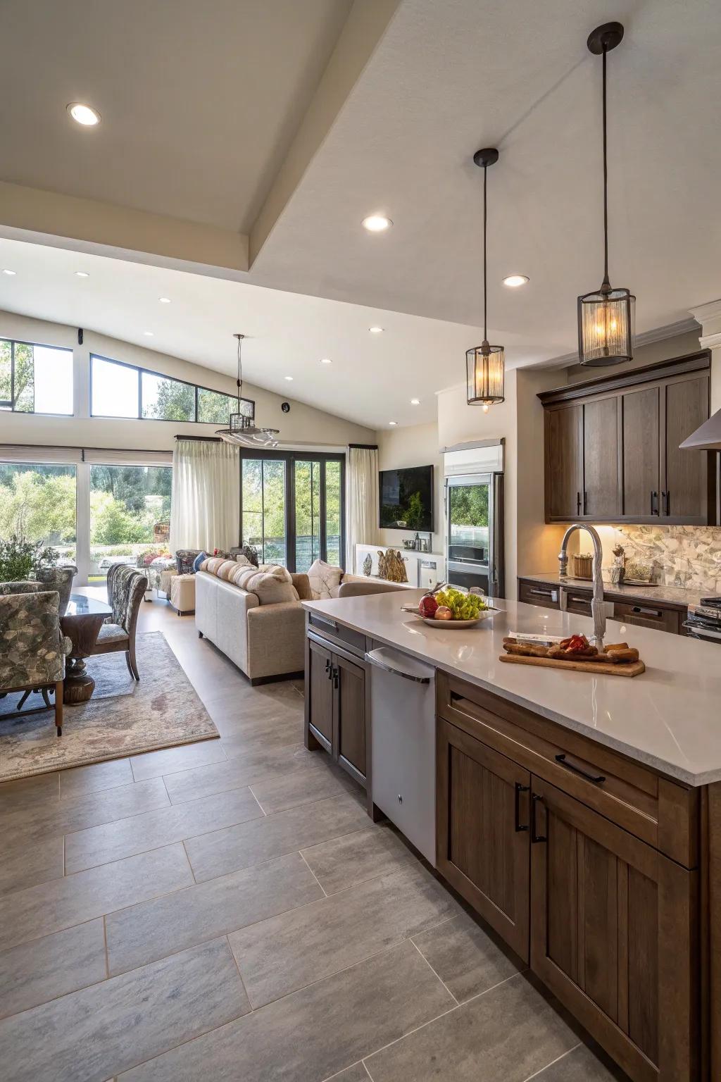 An open design encourages connection and mobility in this kitchen.