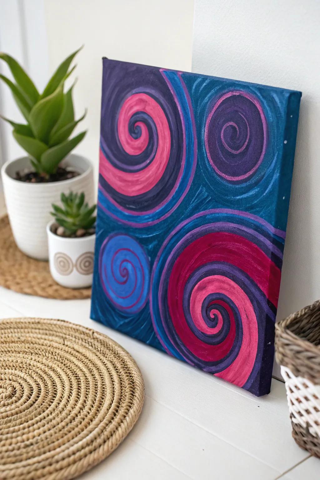 Immerse yourself within the mesmerizing undulations of vibrant hues through this breathtaking rendition of whimsical artistry. Ideally suited for infusing a striking burst of color into your minimalist ambiance!