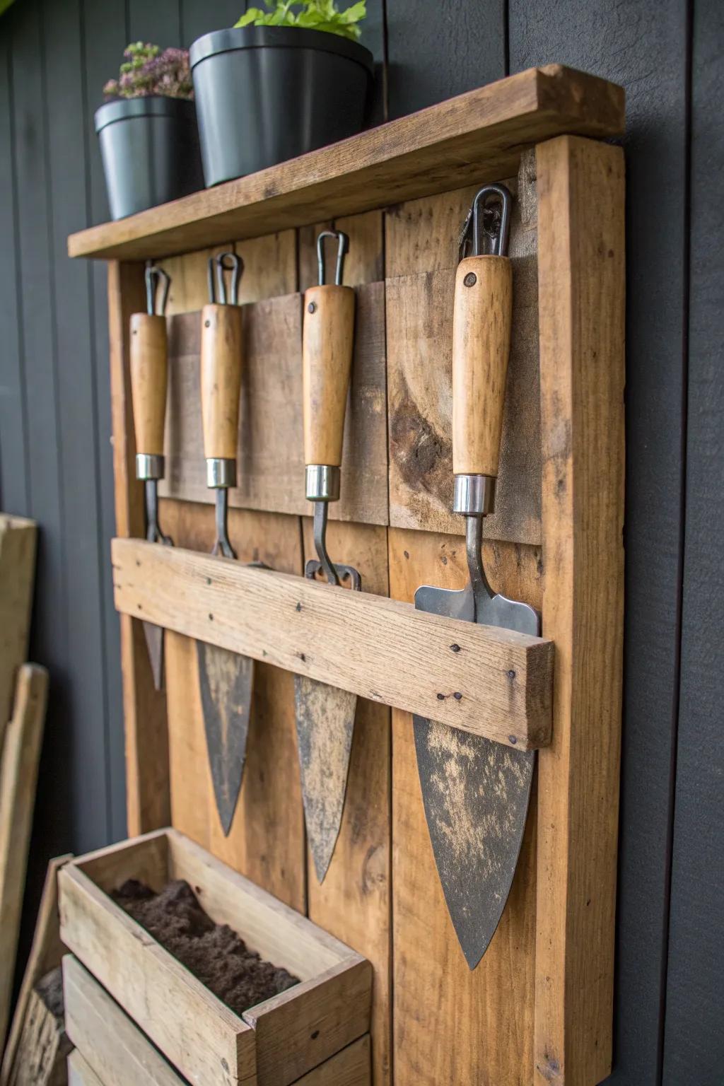 Transform your workspace with this eco-chic DIY decking hand tool organizer—where craftsmanship meets organization.
