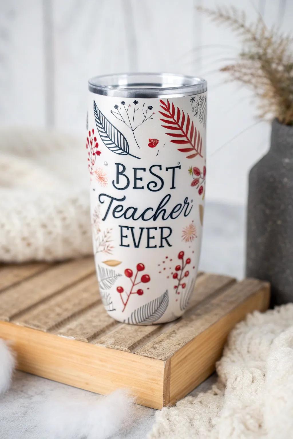 Celebrate educators in style: A refined tumbler that conveys volumes with its charm and warm message.